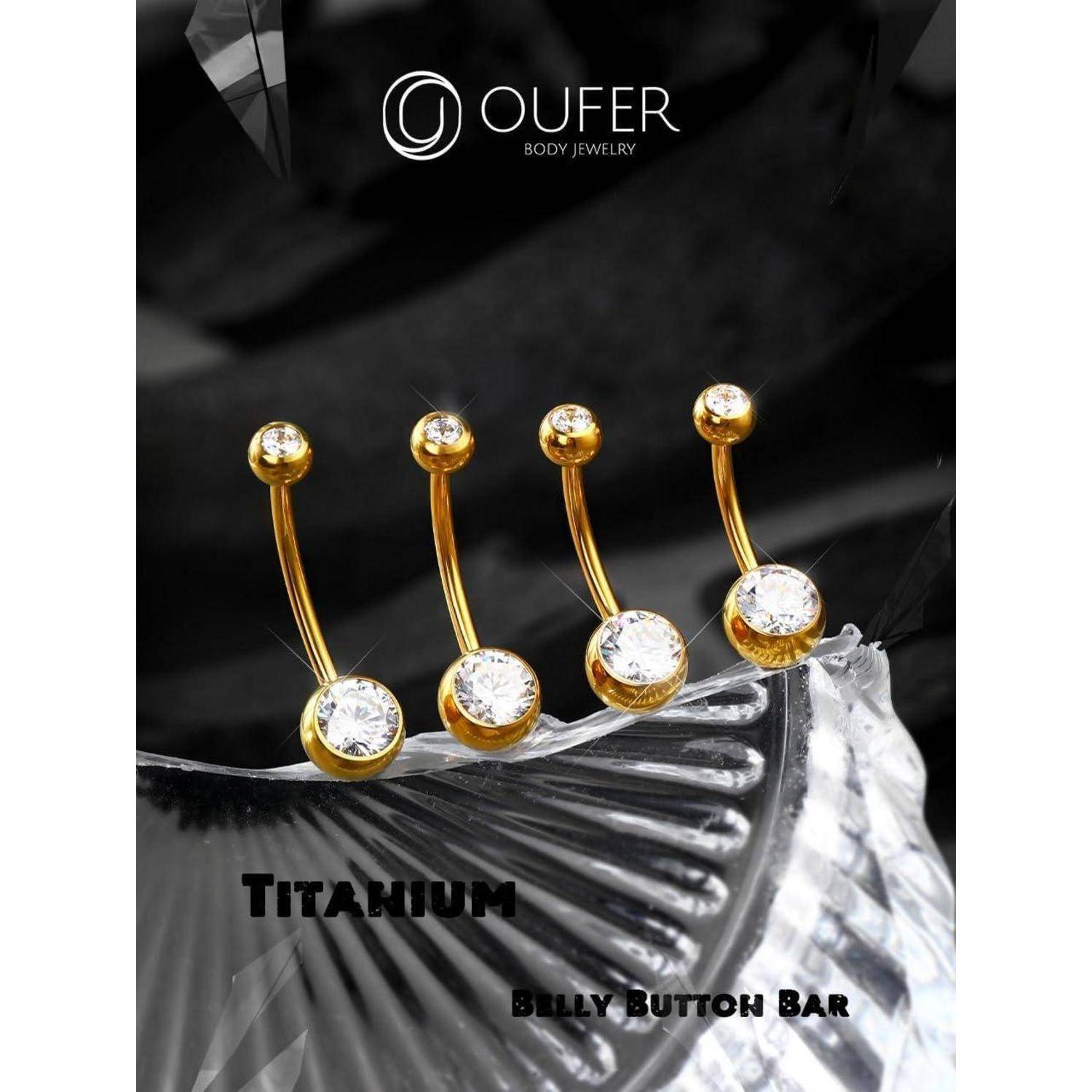 Bauchnabelpiercing Titan 14G Gold CZ Kugeln 10mm 12mm 14mm 16mm Belly