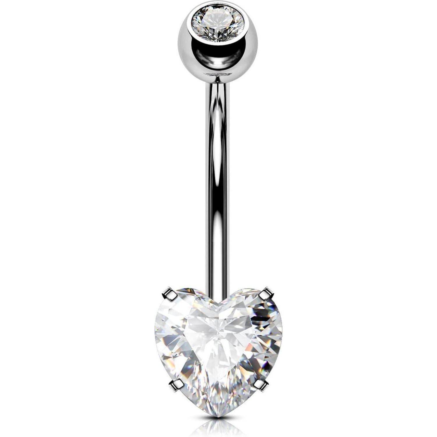 Bauchnabelpiercing Titan Herz Bauchnabel Lang CZ Silber 14G