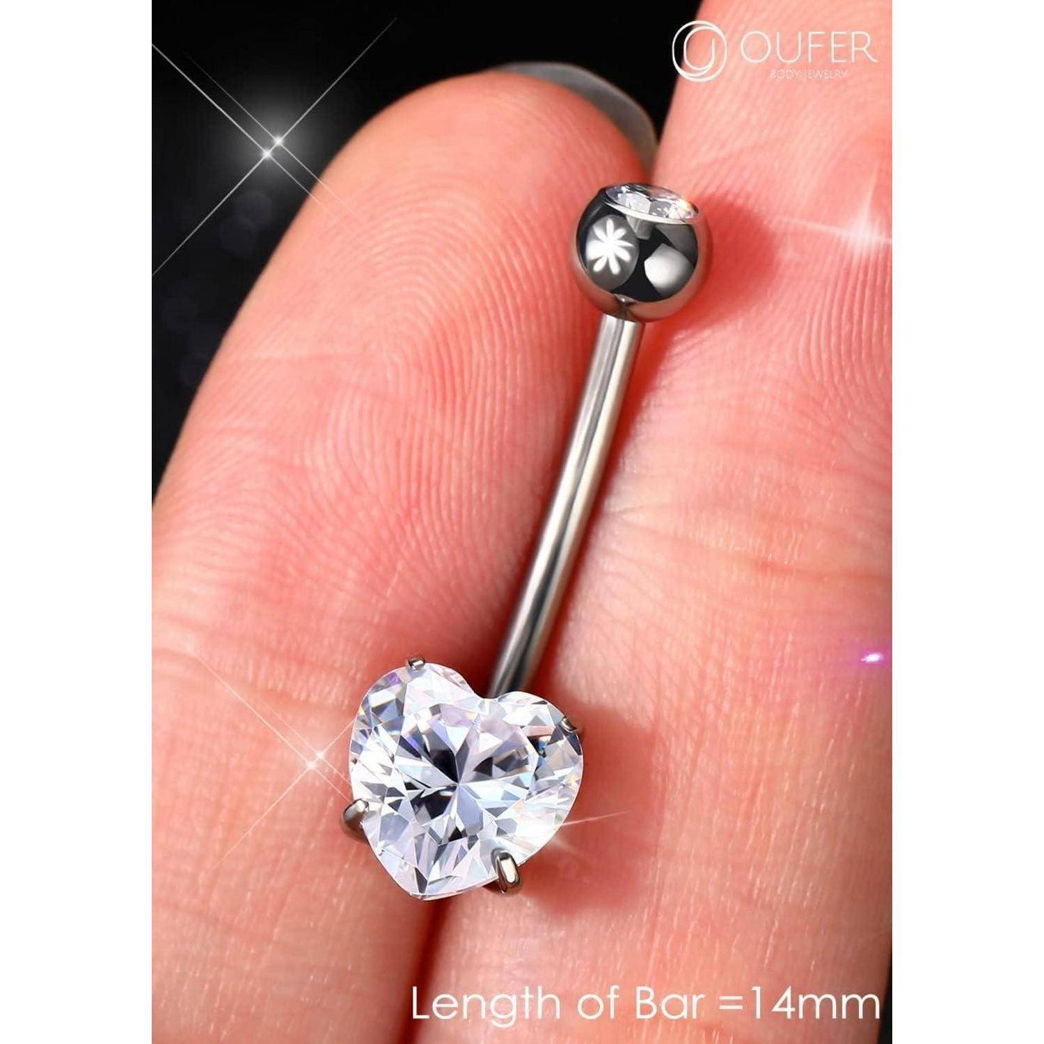 Bauchnabelpiercing Titan Herz Bauchnabel Lang CZ Silber 14G