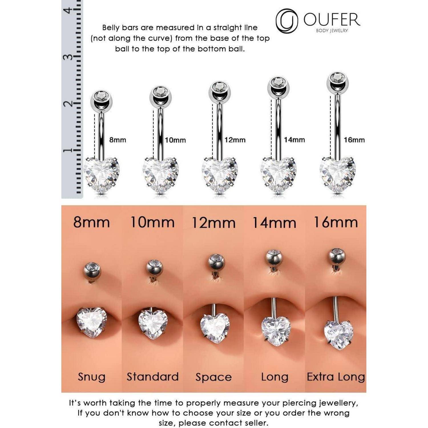 Bauchnabelpiercing Titan Herz Bauchnabel Lang CZ Silber 14G