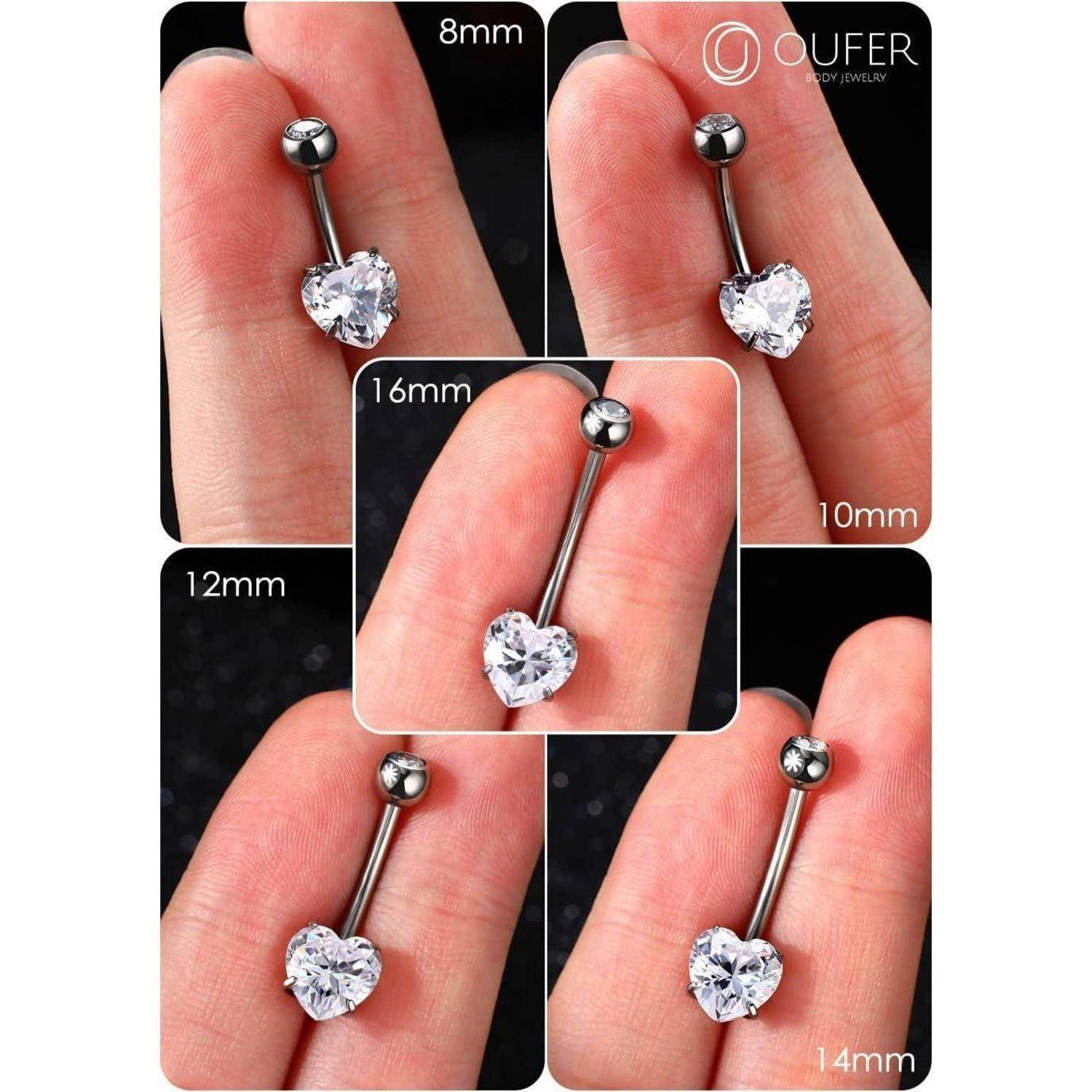 Bauchnabelpiercing Titan Herz Bauchnabel Lang CZ Silber 14G