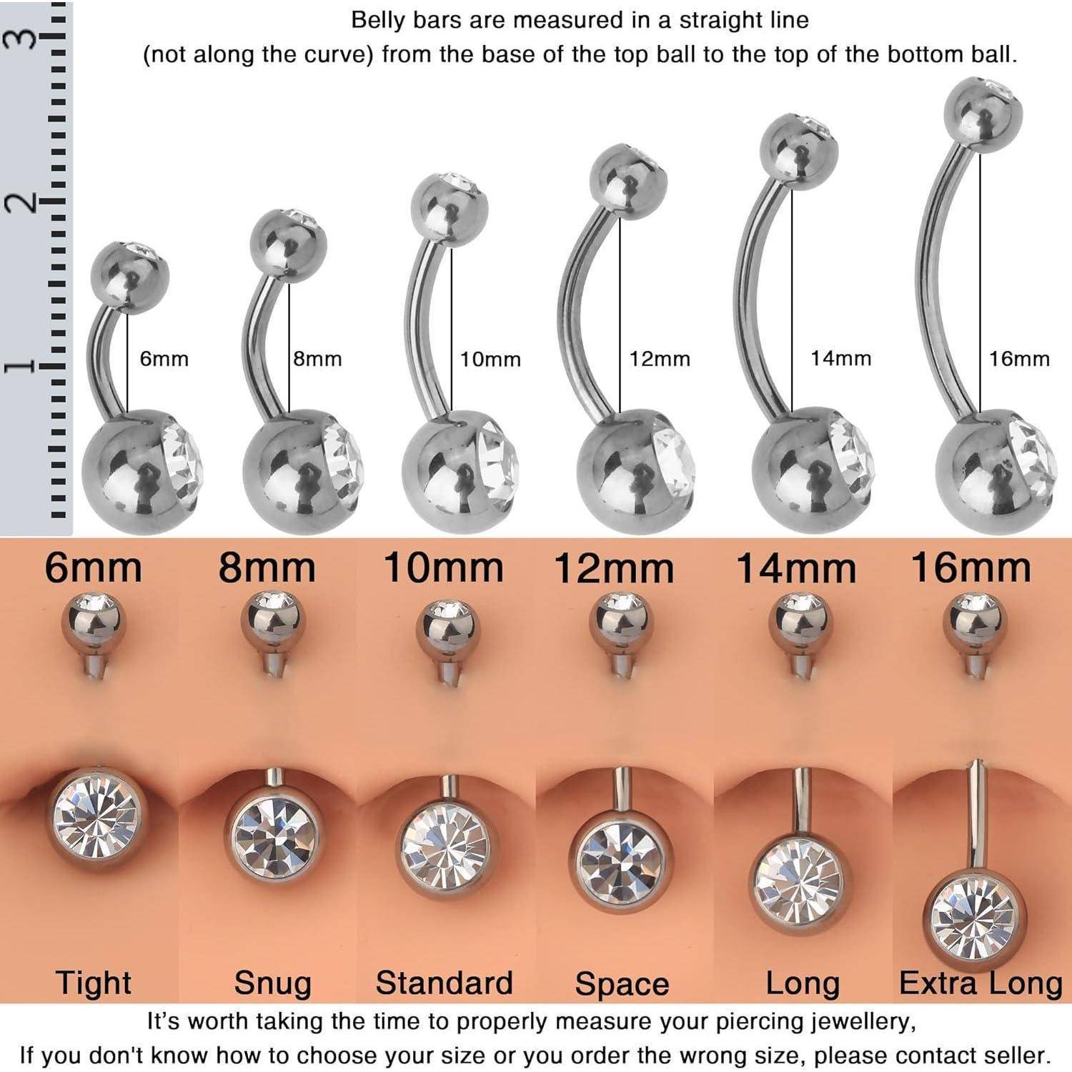 Bauchnabelpiercing Titan 14G 12mm Stablänge CZ Kugeln Silber