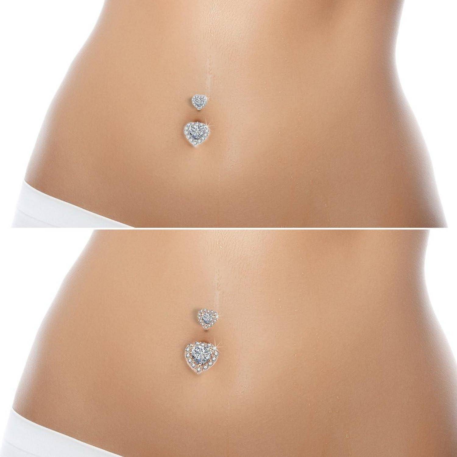 Bauchnabelpiercing 14G Doppelherz Zirkonia 316L Chirurgenstahl