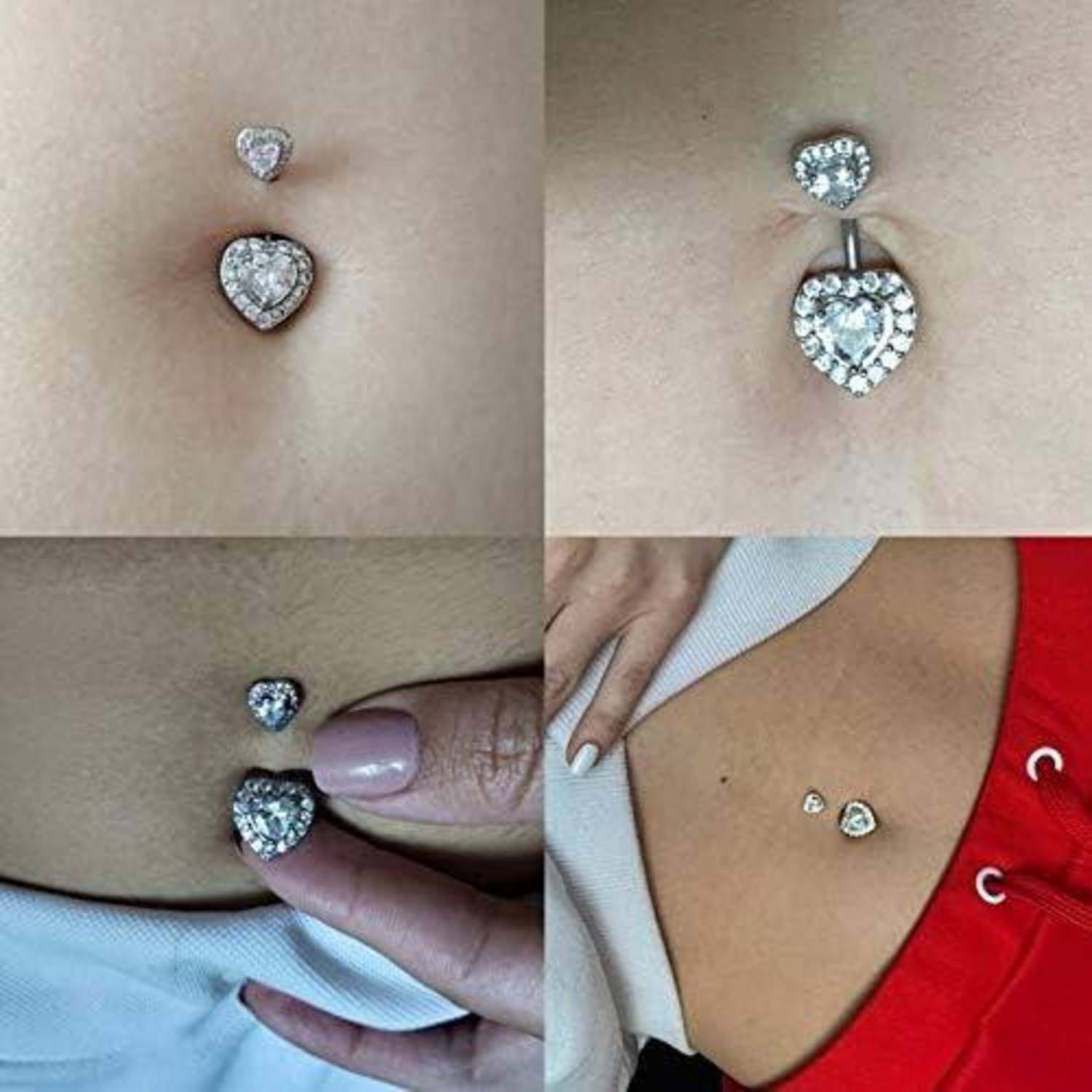 Bauchnabelpiercing 14G Doppelherz Zirkonia 316L Chirurgenstahl