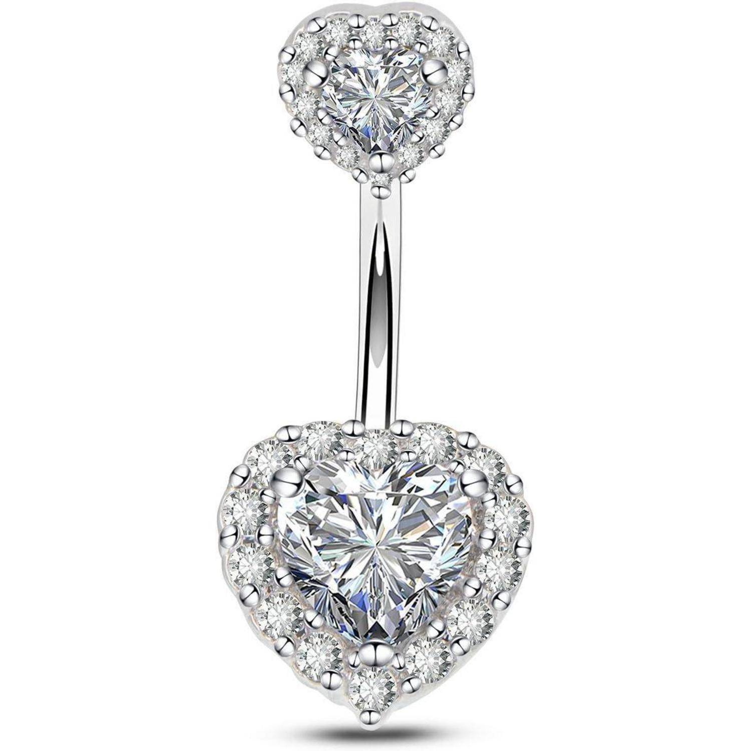 Bauchnabelpiercing 14G Doppelherz Zirkonia 316L Chirurgenstahl