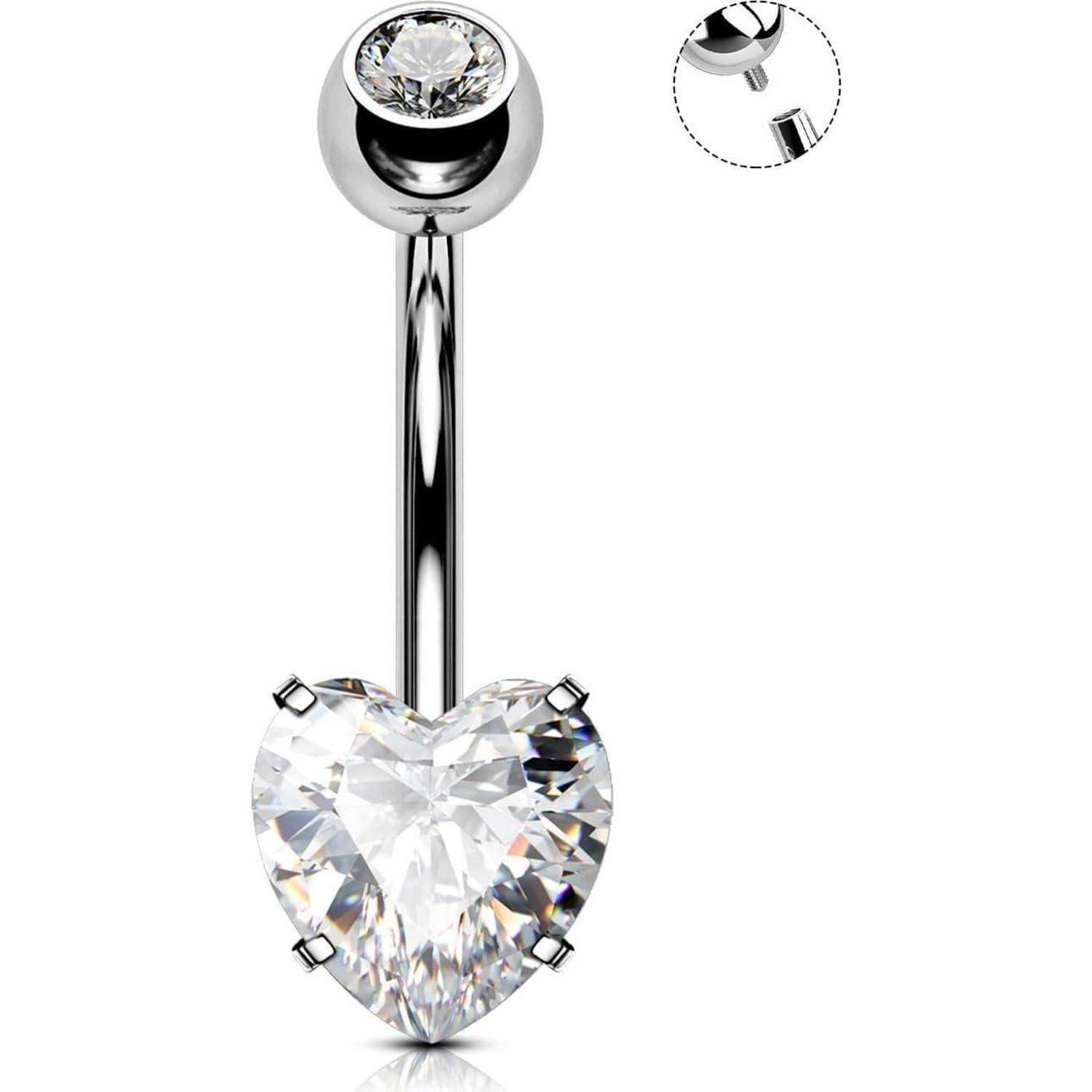 14G Titan Bauchnabelpiercing mit herzförmigem klarem CZ