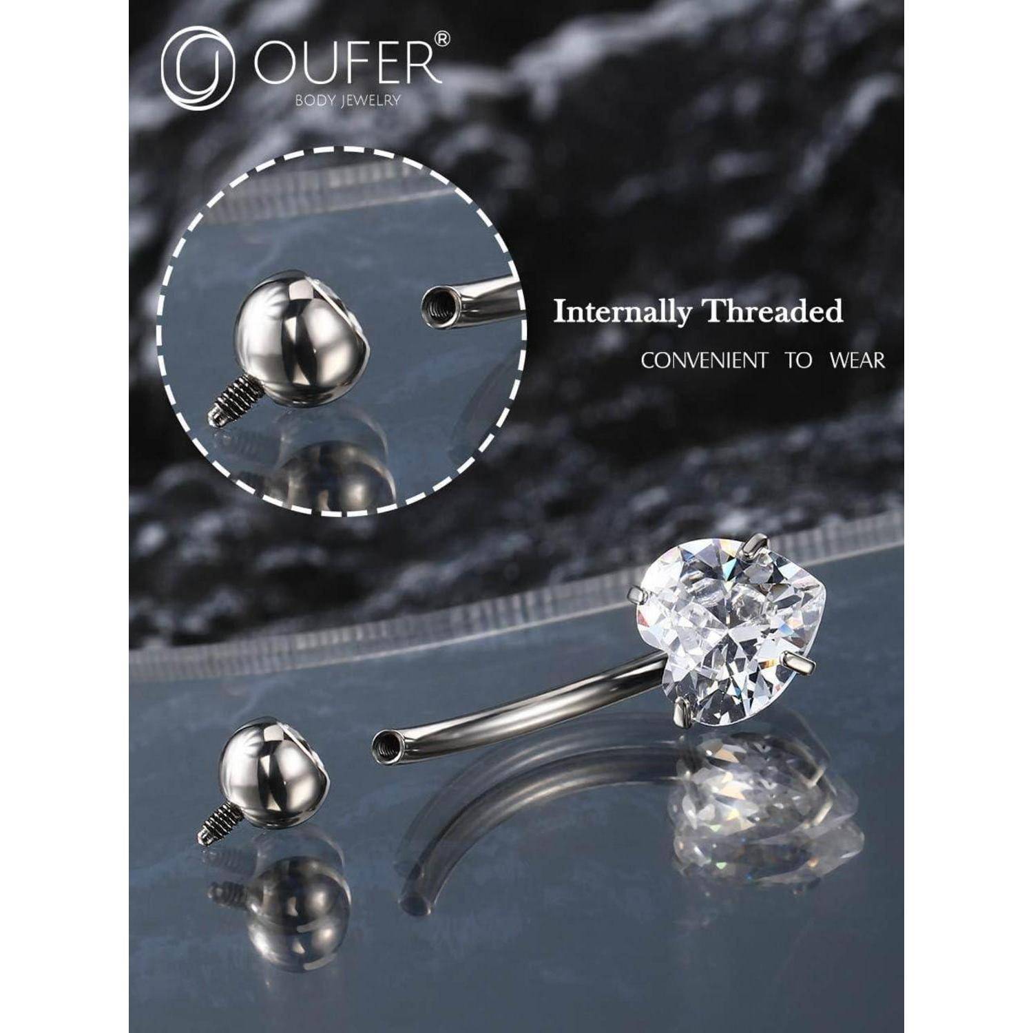 14G Titan Bauchnabelpiercing mit herzförmigem klarem CZ