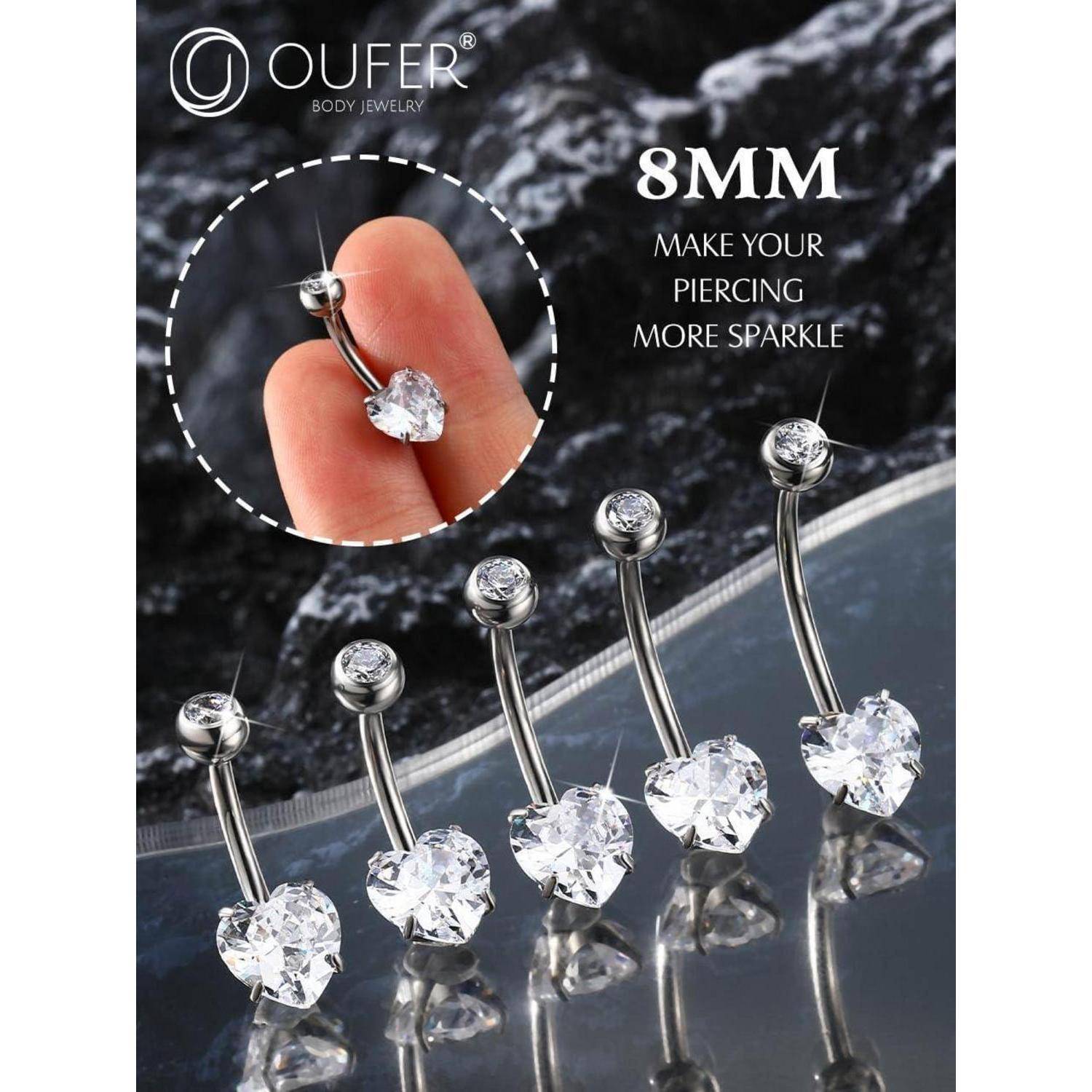 14G Titan Bauchnabelpiercing mit herzförmigem klarem CZ