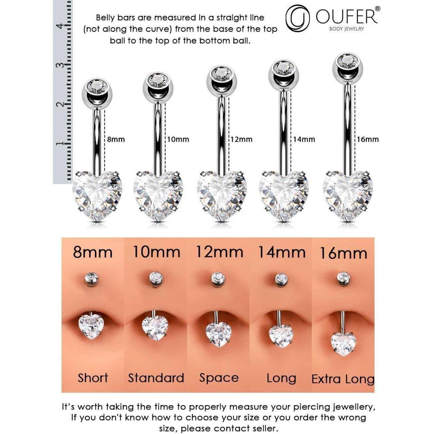 14G Titan Bauchnabelpiercing mit herzförmigem klarem CZ
