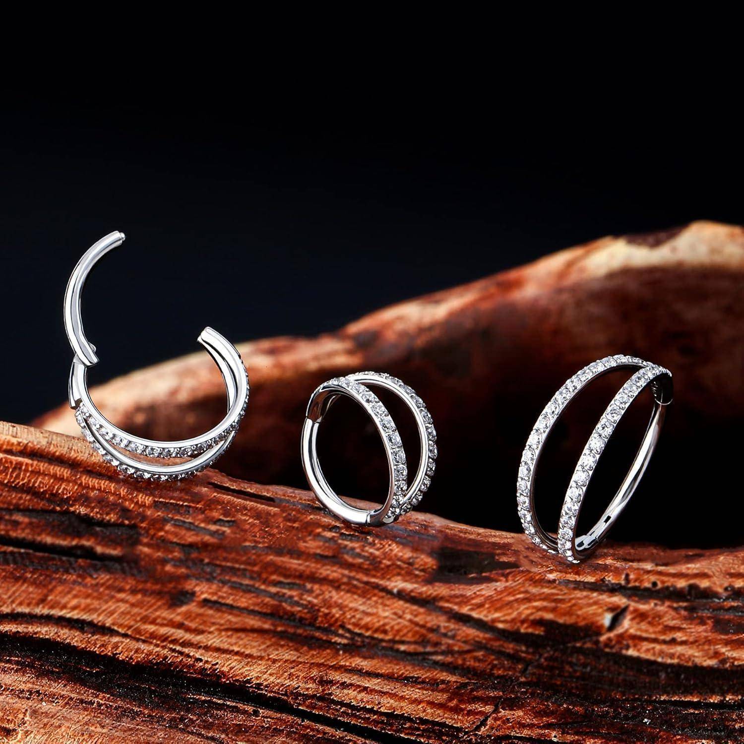 Helix Earrings Hoop Clear CZ Paved Cartilage 16G Stainless Steel