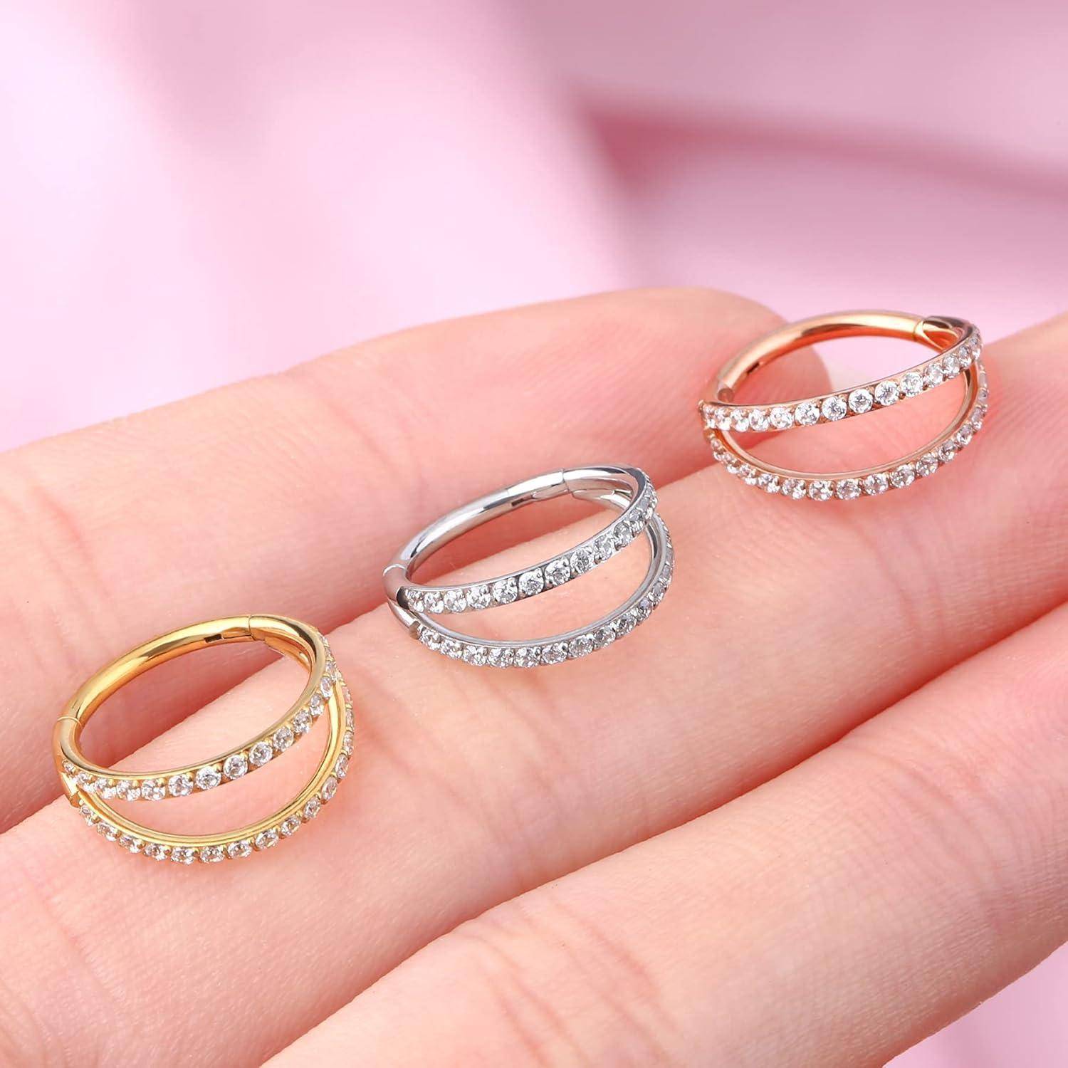 Helix Earrings Hoop Clear CZ Paved Cartilage 16G Stainless Steel