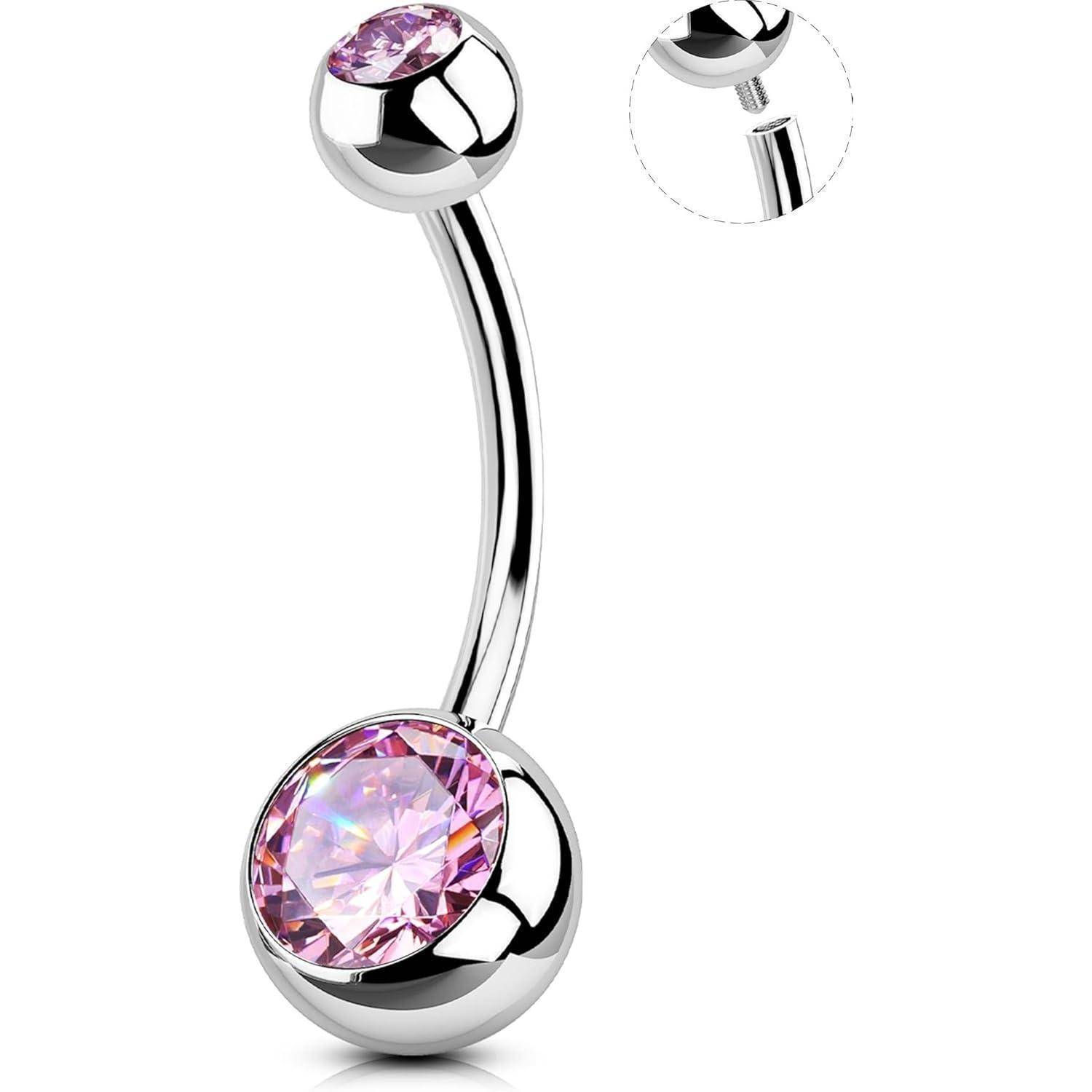 Bauchnabelpiercing 316L Stainless Steel CZ Pink Navel Bar