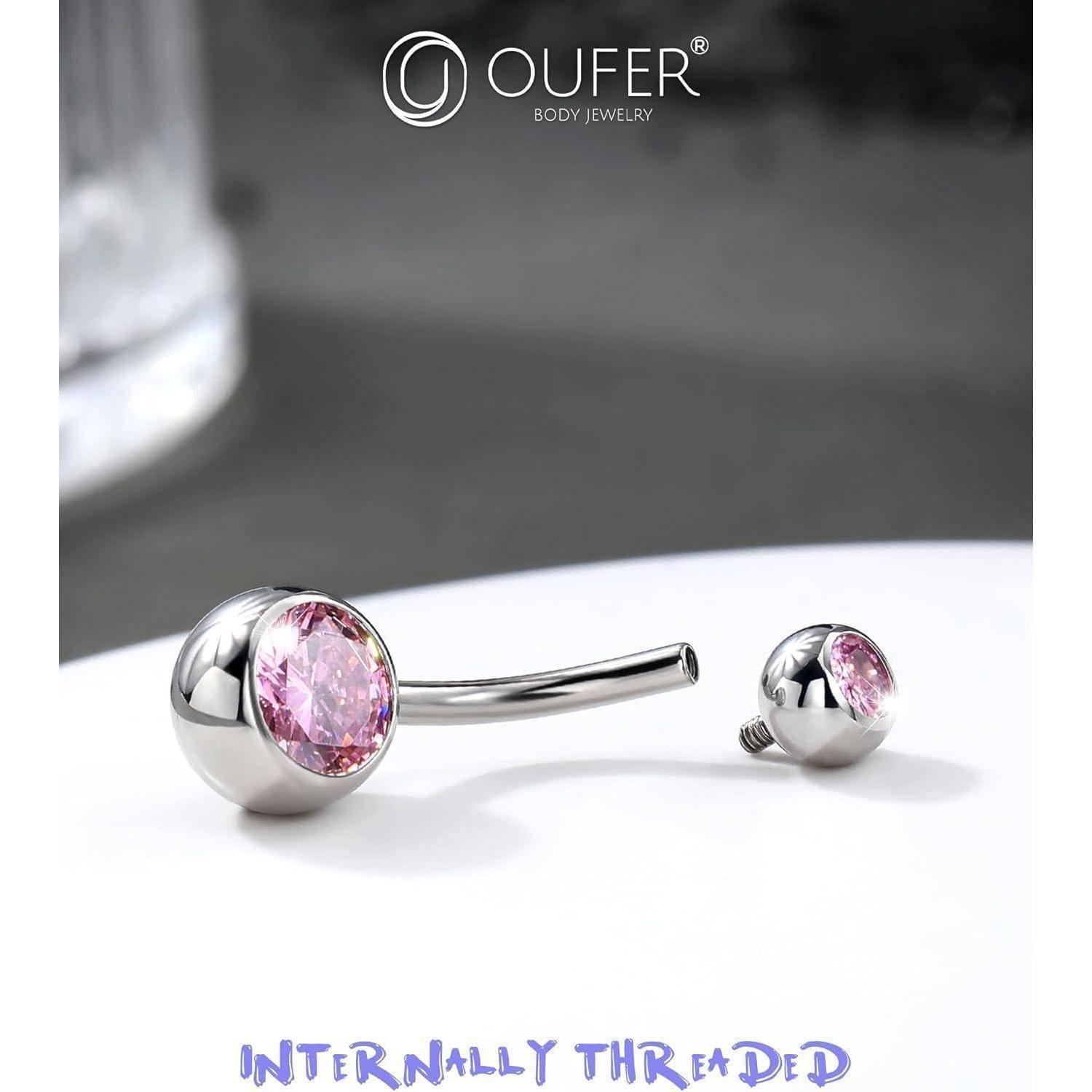 Bauchnabelpiercing 316L Stainless Steel CZ Pink Navel Bar