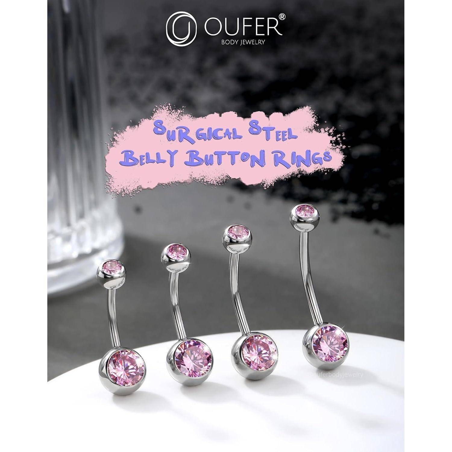 Bauchnabelpiercing 316L Stainless Steel CZ Pink Navel Bar