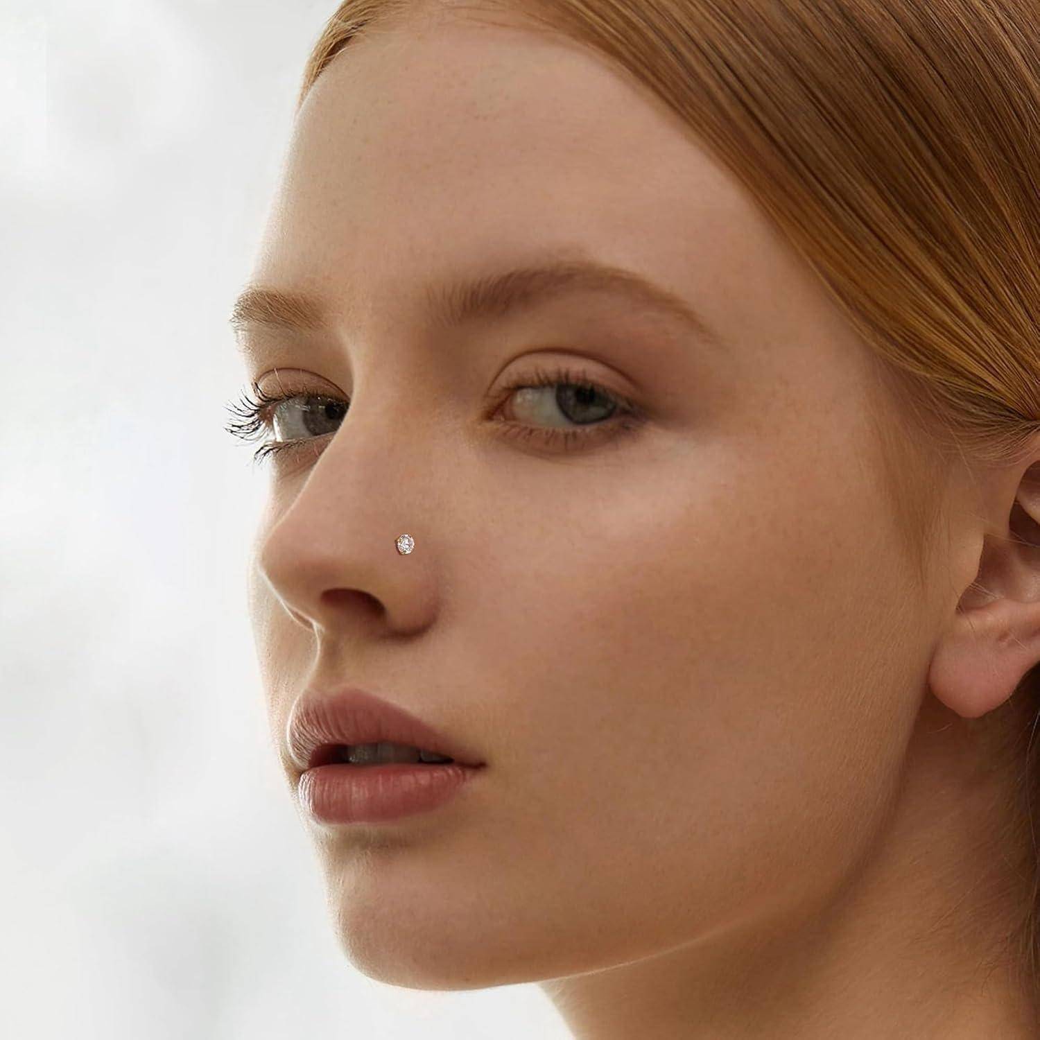 4er Set 14K Gold 20G Nasenpiercing Zirkonia Chirurgenstahl 1,5/2/2,5/3