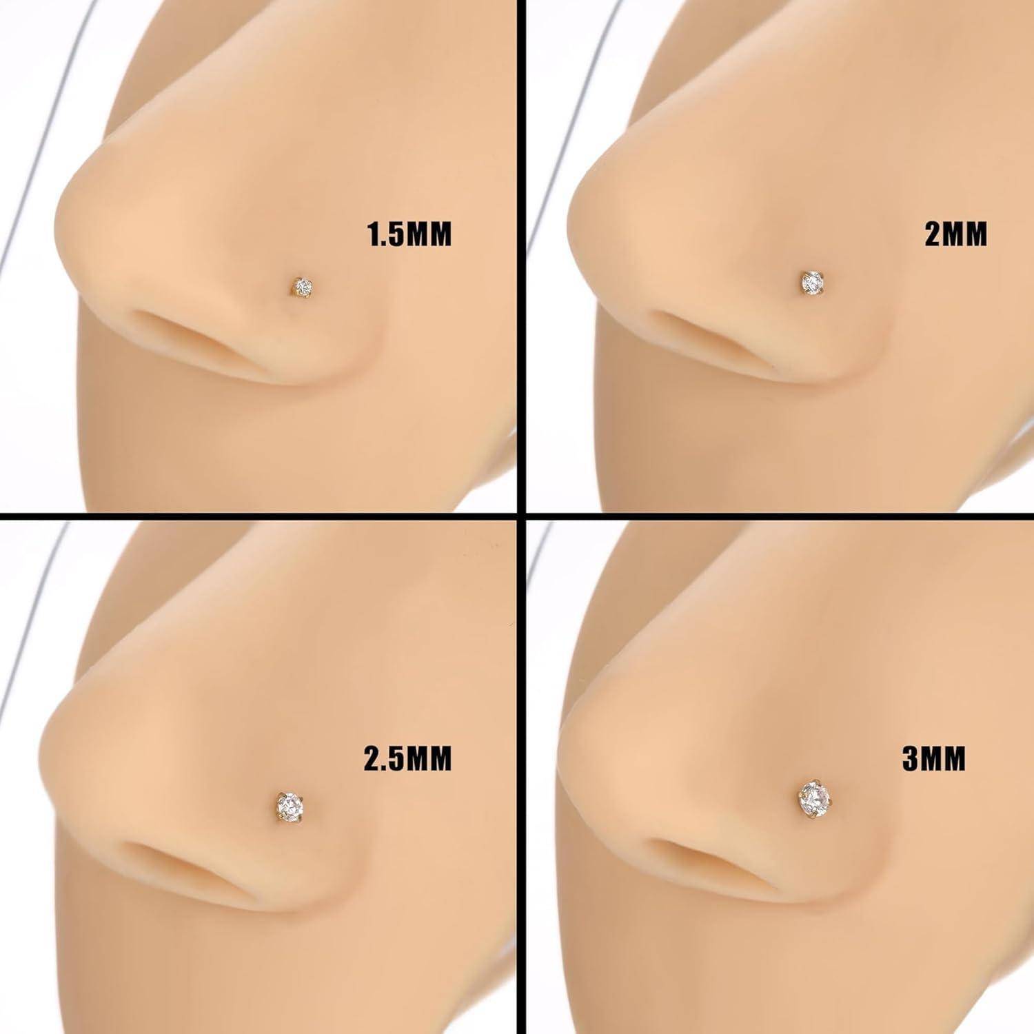 4er Set 14K Gold 20G Nasenpiercing Zirkonia Chirurgenstahl 1,5/2/2,5/3