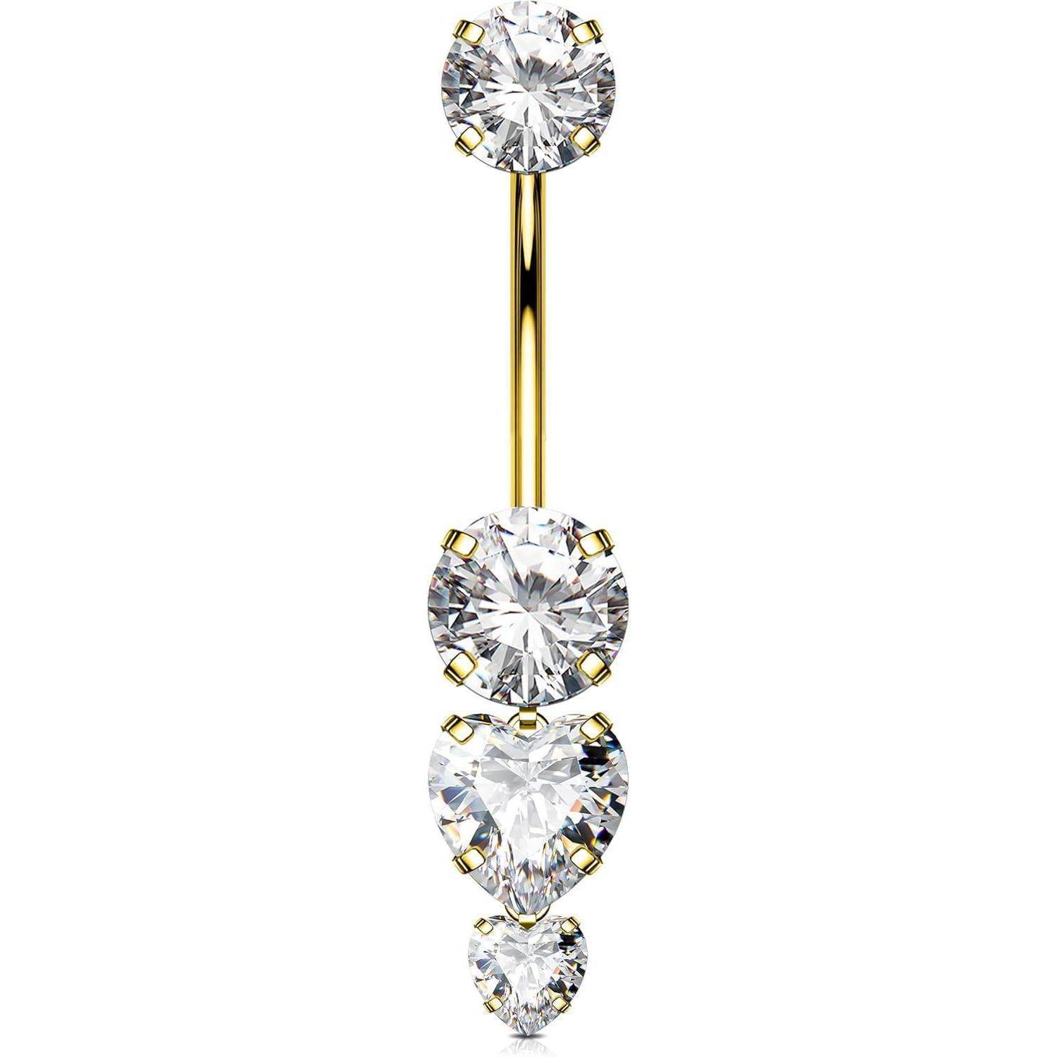 14G Gold Bauchnabelpiercing Titan G23 Herzanhänger 8-16mm