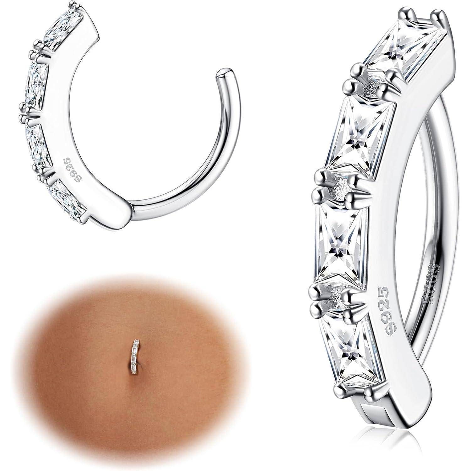 14G Bauchnabelpiercing Ring Damen Silber Cubic Zirkonia Piercing