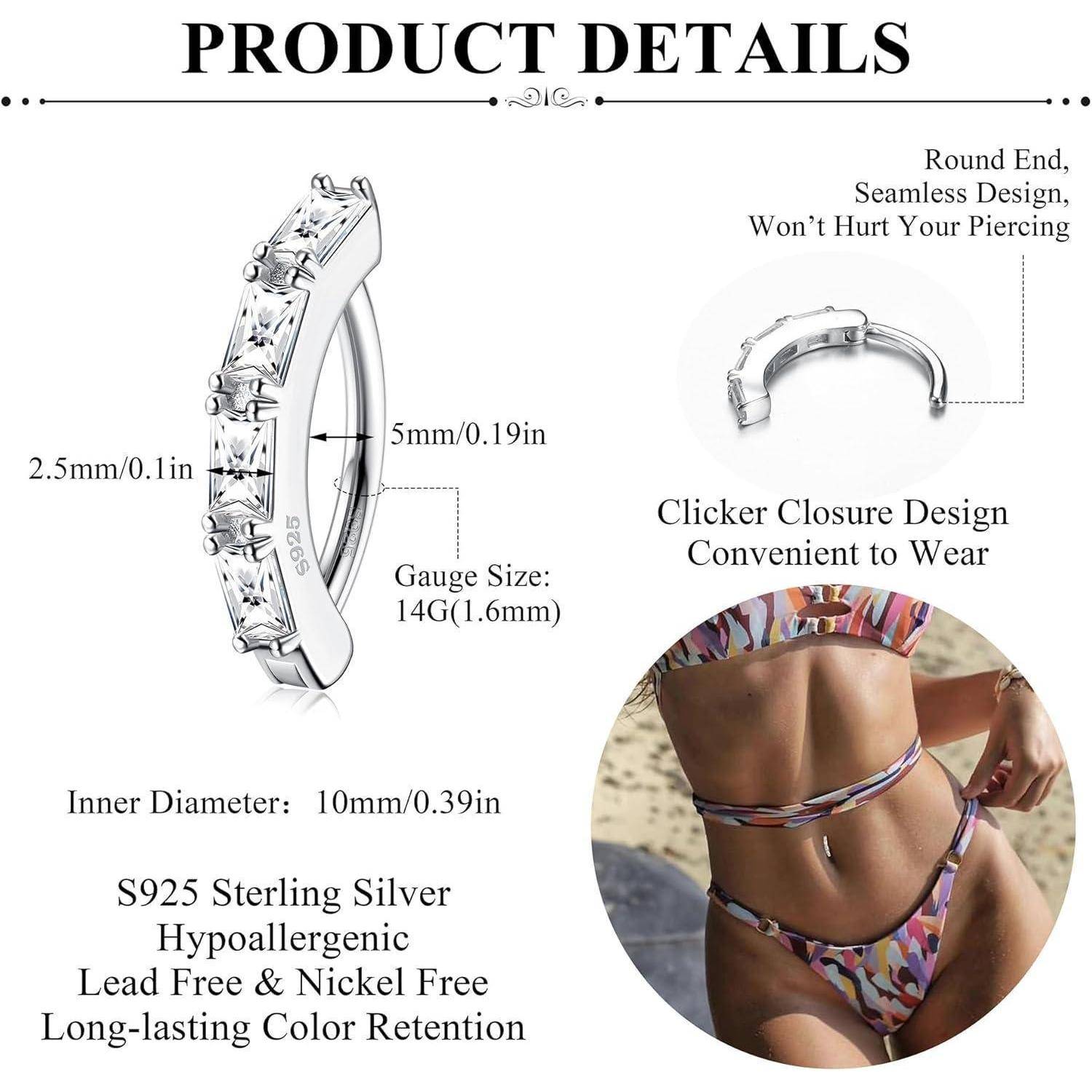 14G Bauchnabelpiercing Ring Damen Silber Cubic Zirkonia Piercing