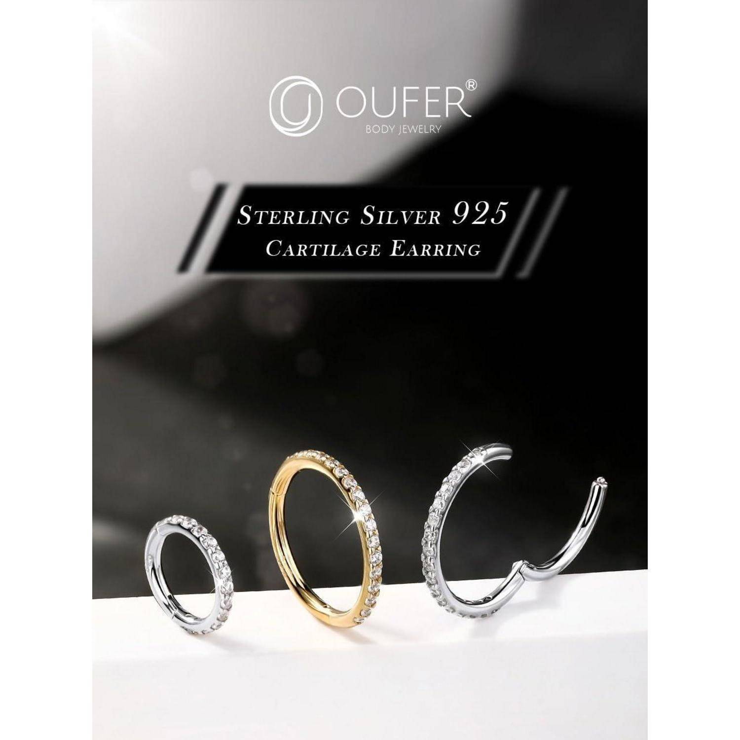 16G Piercings Helix Echt Silber 925 CZ Rook Tragus Conch Clicker