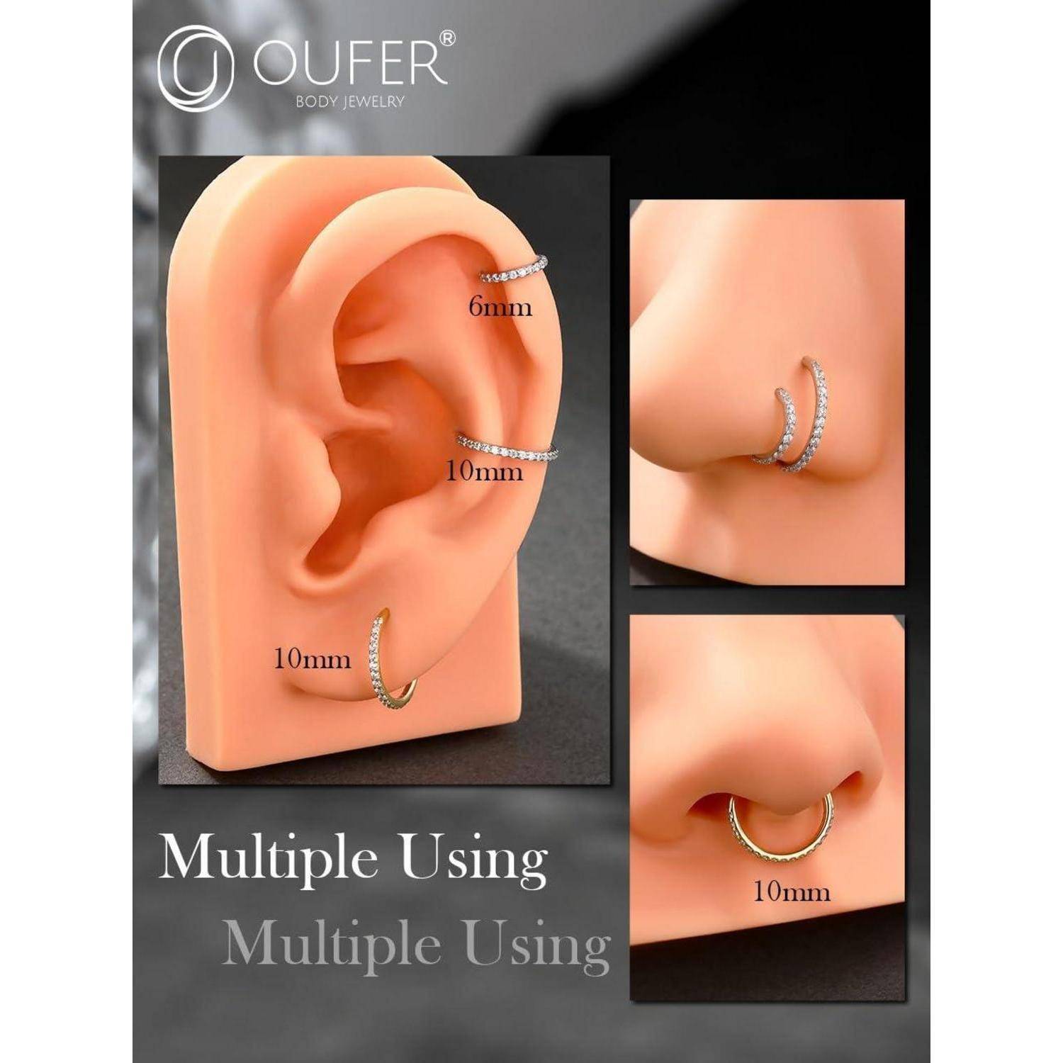 16G Piercings Helix Echt Silber 925 CZ Rook Tragus Conch Clicker
