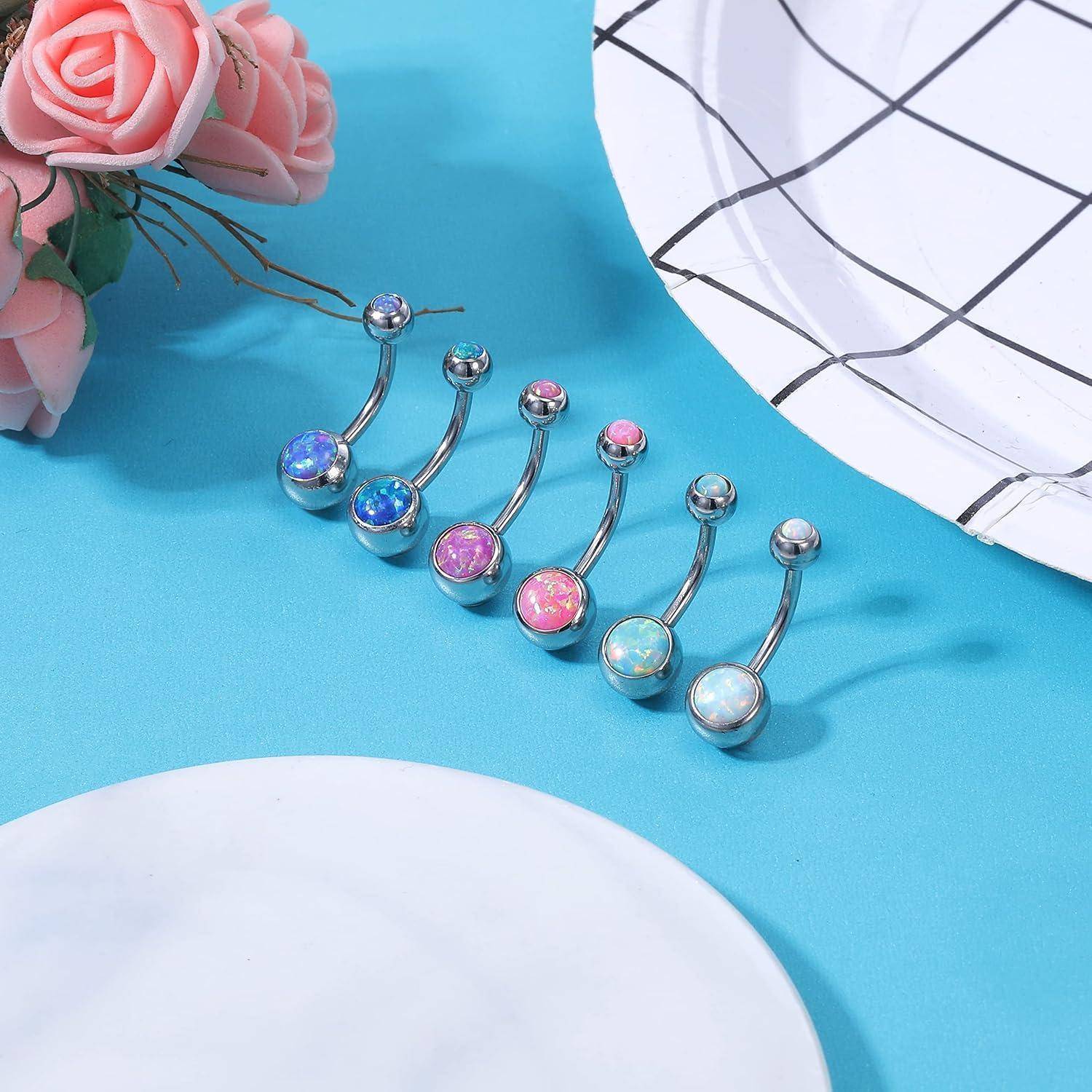 Bauchnabelpiercing 316L Chirurgenstahl Opal 14G gebogen Schmuck