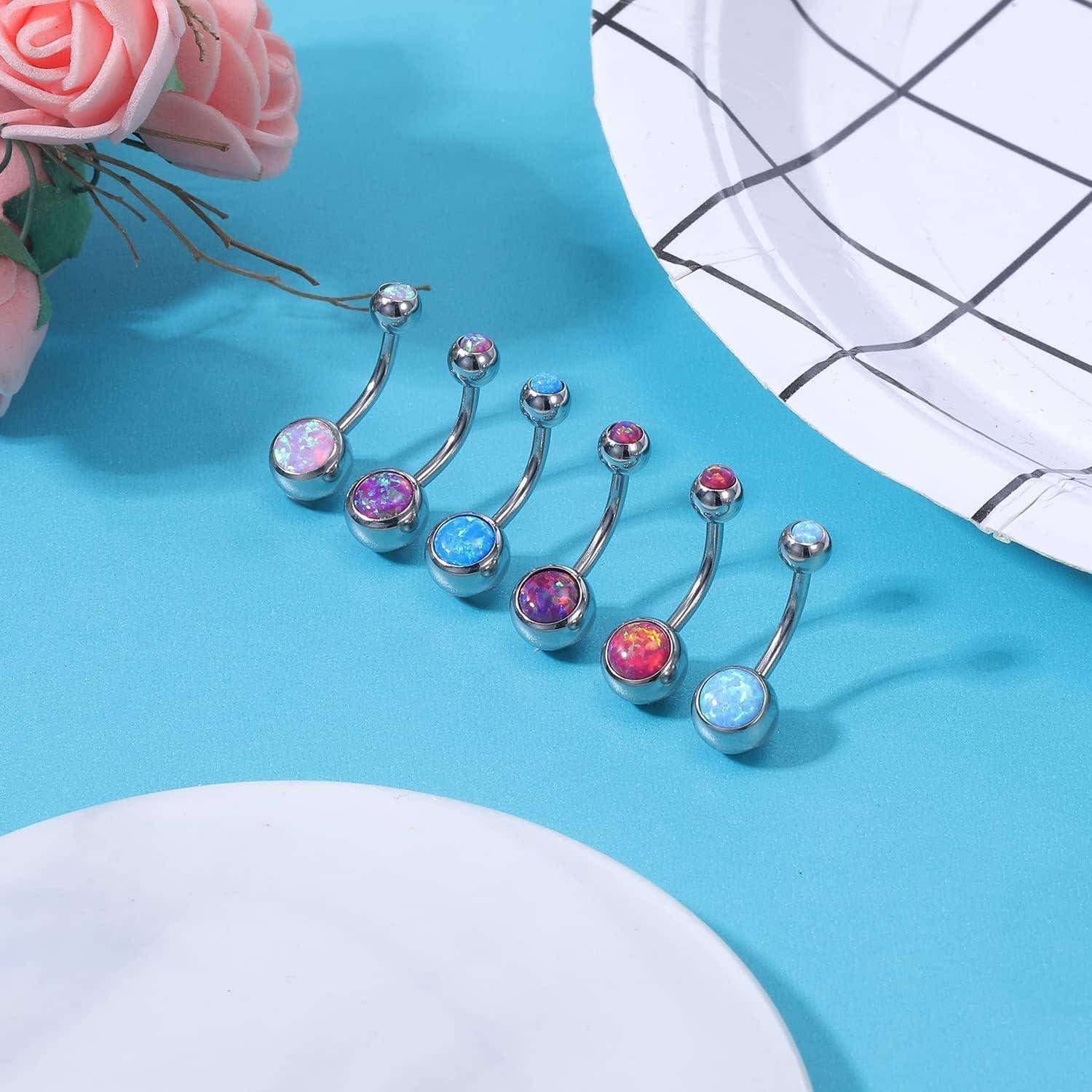 Bauchnabelpiercing 316L Chirurgenstahl Opal 14G gebogen Schmuck