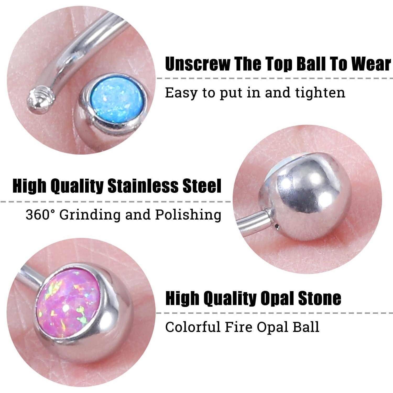 Bauchnabelpiercing 316L Chirurgenstahl Opal 14G gebogen Schmuck