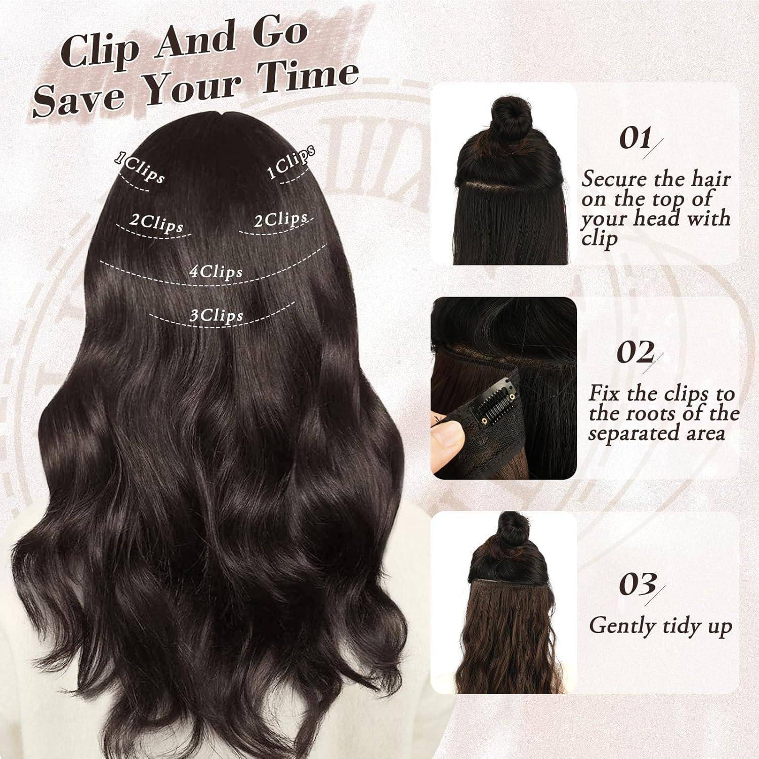 Clip in Schwarz Haarverlängerung Damen 50CM Lang Wellig Haarextension