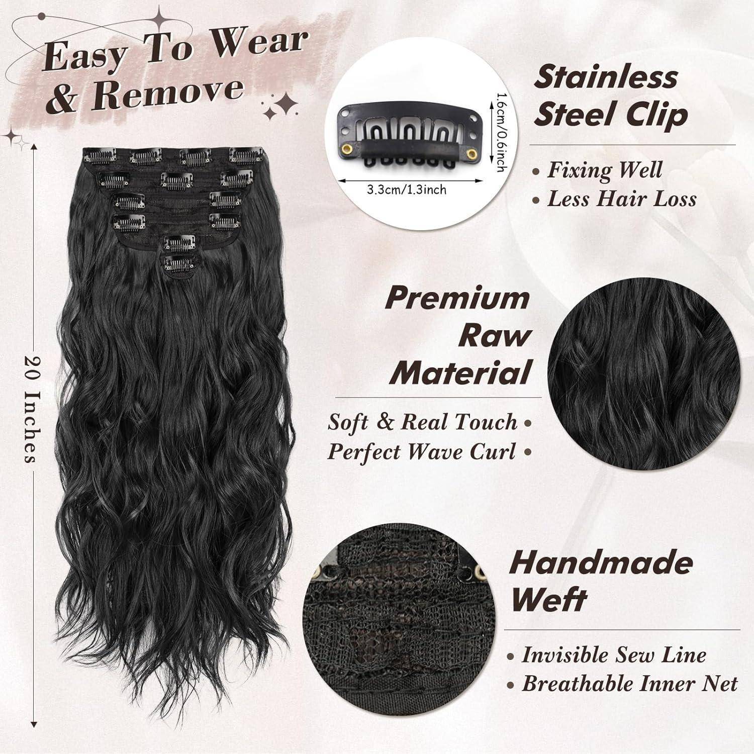 Clip in Schwarz Haarverlängerung Damen 50CM Lang Wellig Haarextension