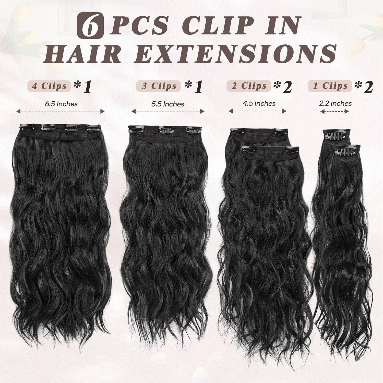 Clip in Schwarz Haarverlängerung Damen 50CM Lang Wellig Haarextension