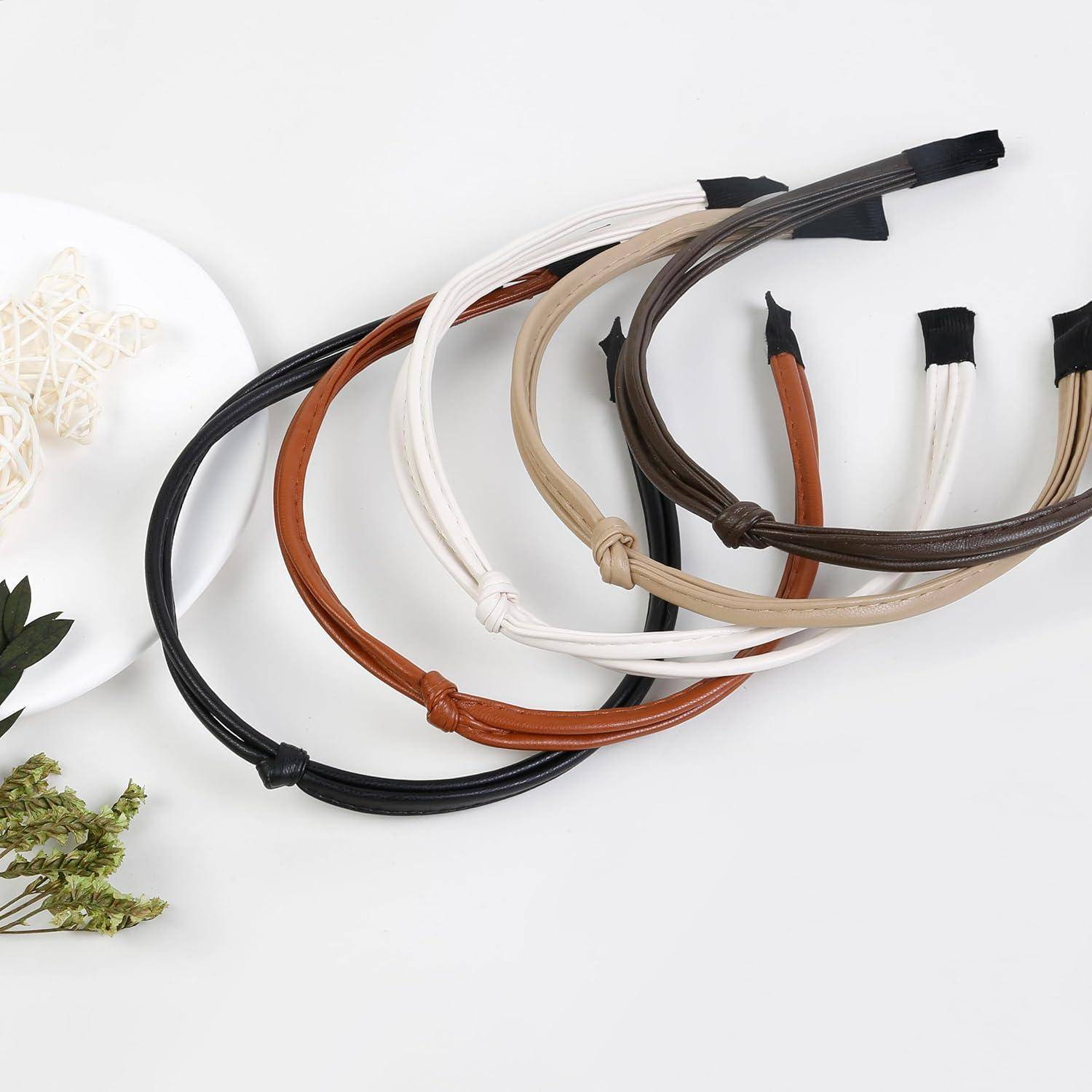 5 Stück Leder Stirnbänder für Damen Haarreifen Set Schwarz Braun