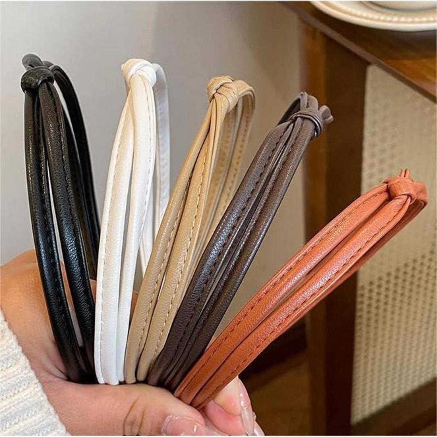 5 Stück Leder Stirnbänder für Damen Haarreifen Set Schwarz Braun