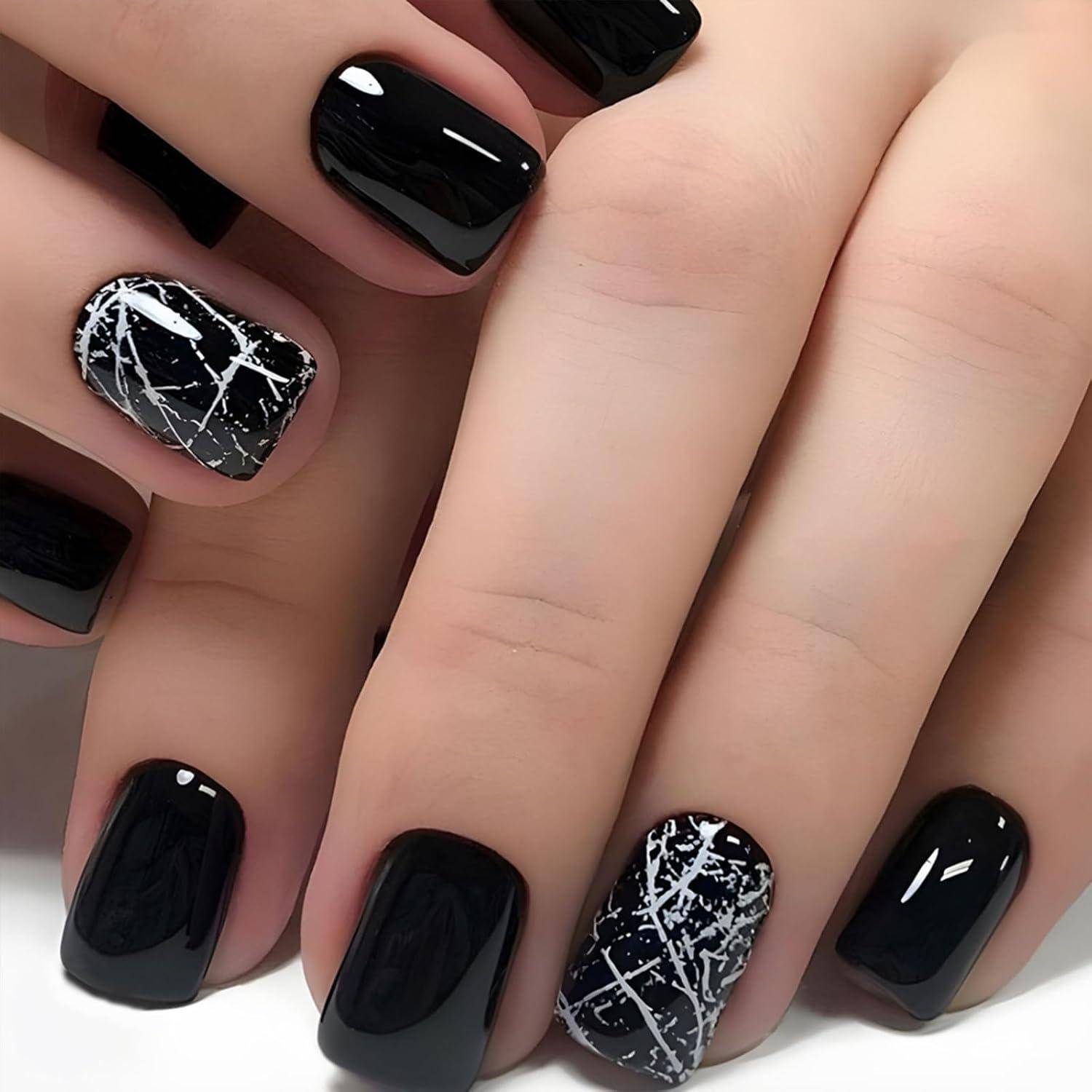 24 Stück Eckig Nägel Weiß - Künstliche Fingernägel zum Aufkleben