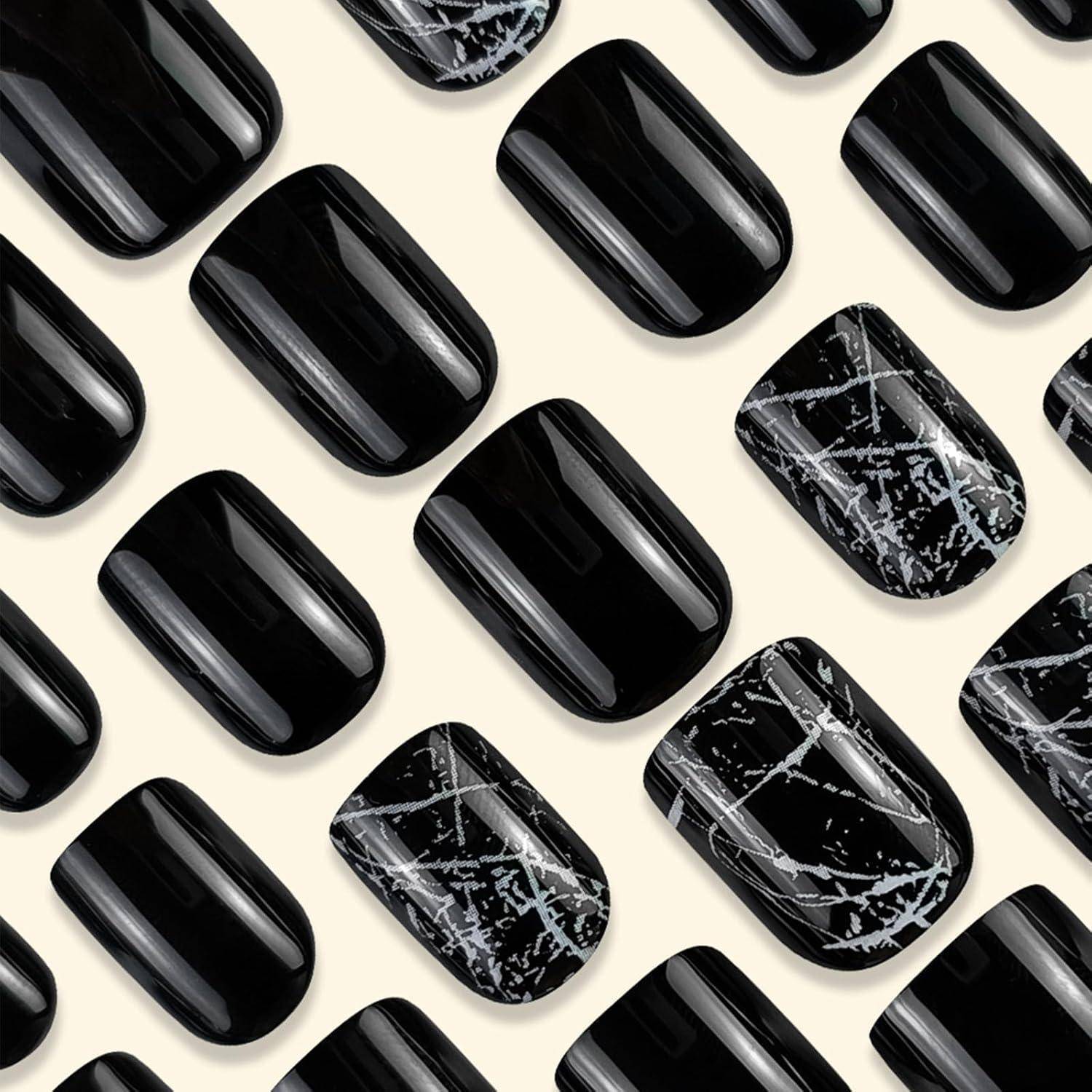 24 Stück Eckig Nägel Weiß - Künstliche Fingernägel zum Aufkleben