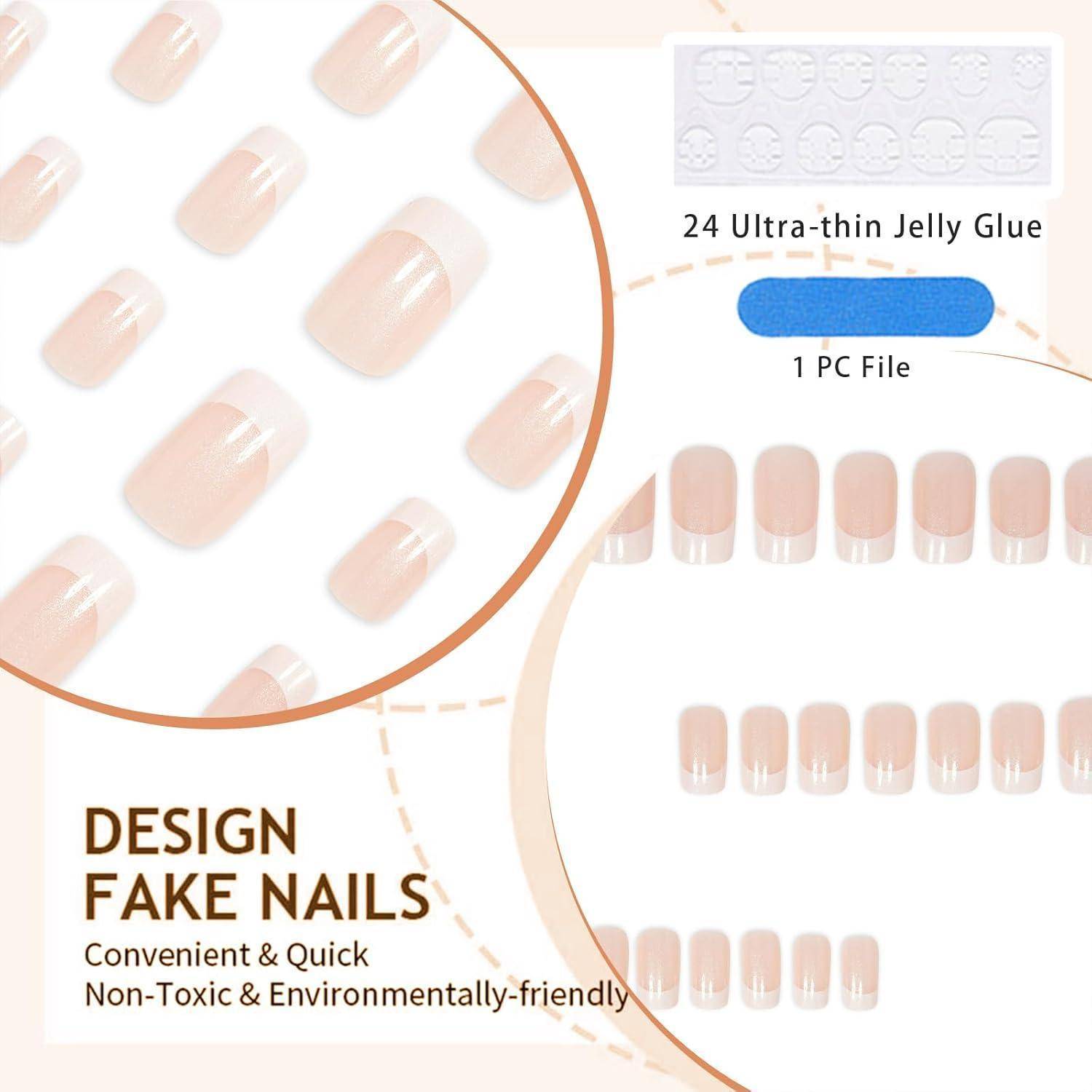 24 Stück Quadratische Glitzer Fake Nägel Weiß Mittelgroße French Tip
