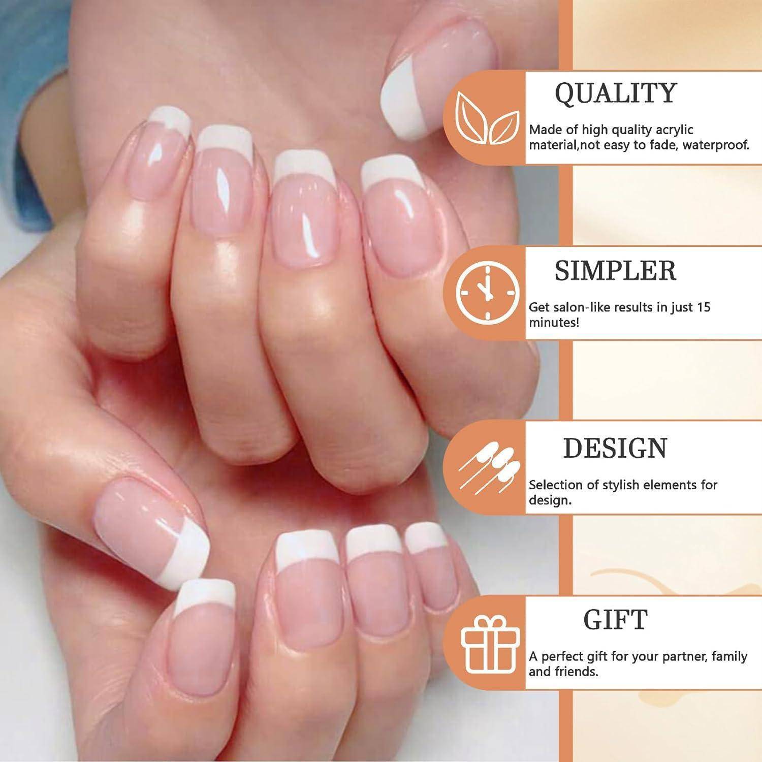 24 Stück Quadratische Glitzer Fake Nägel Weiß Mittelgroße French Tip