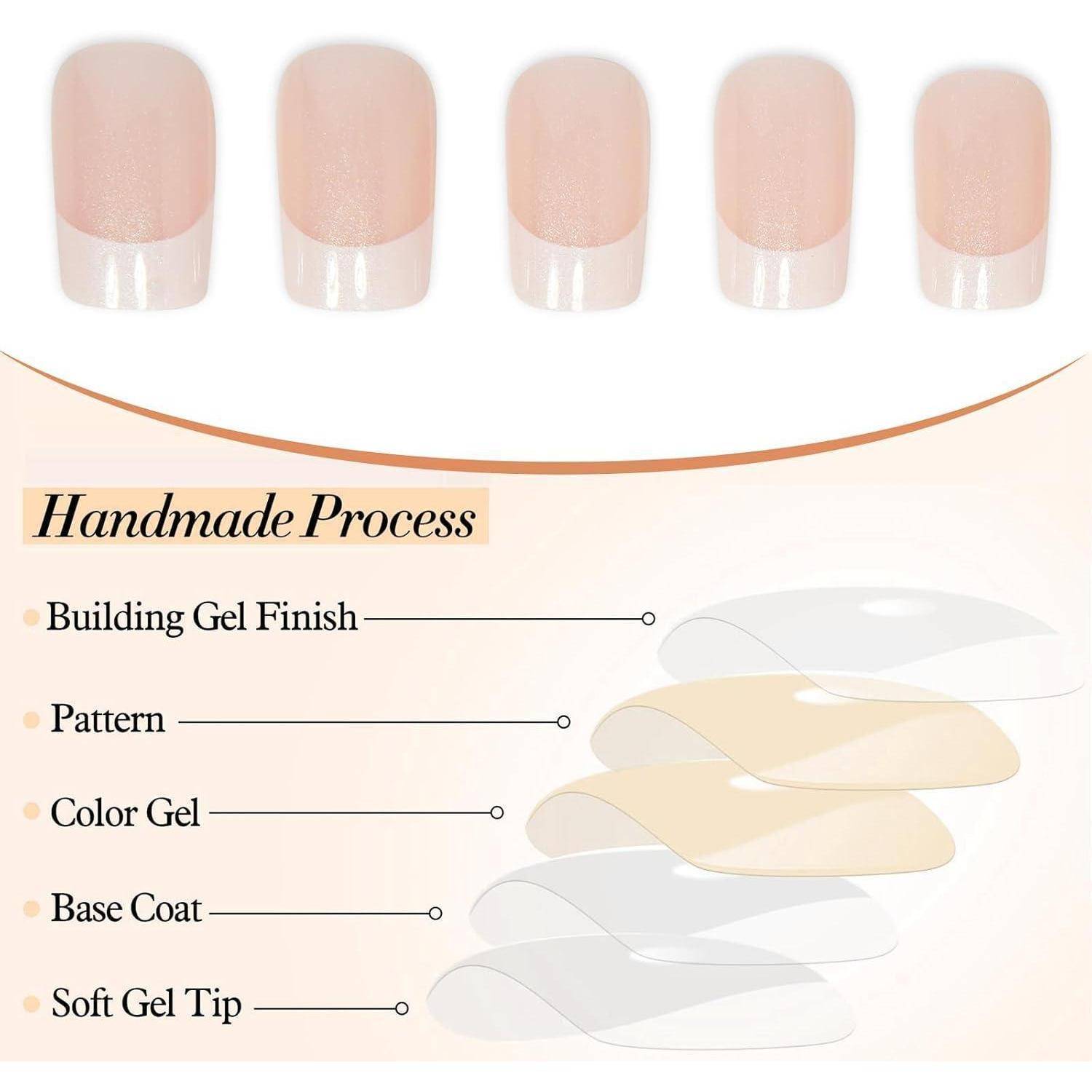 24 Stück Quadratische Glitzer Fake Nägel Weiß Mittelgroße French Tip