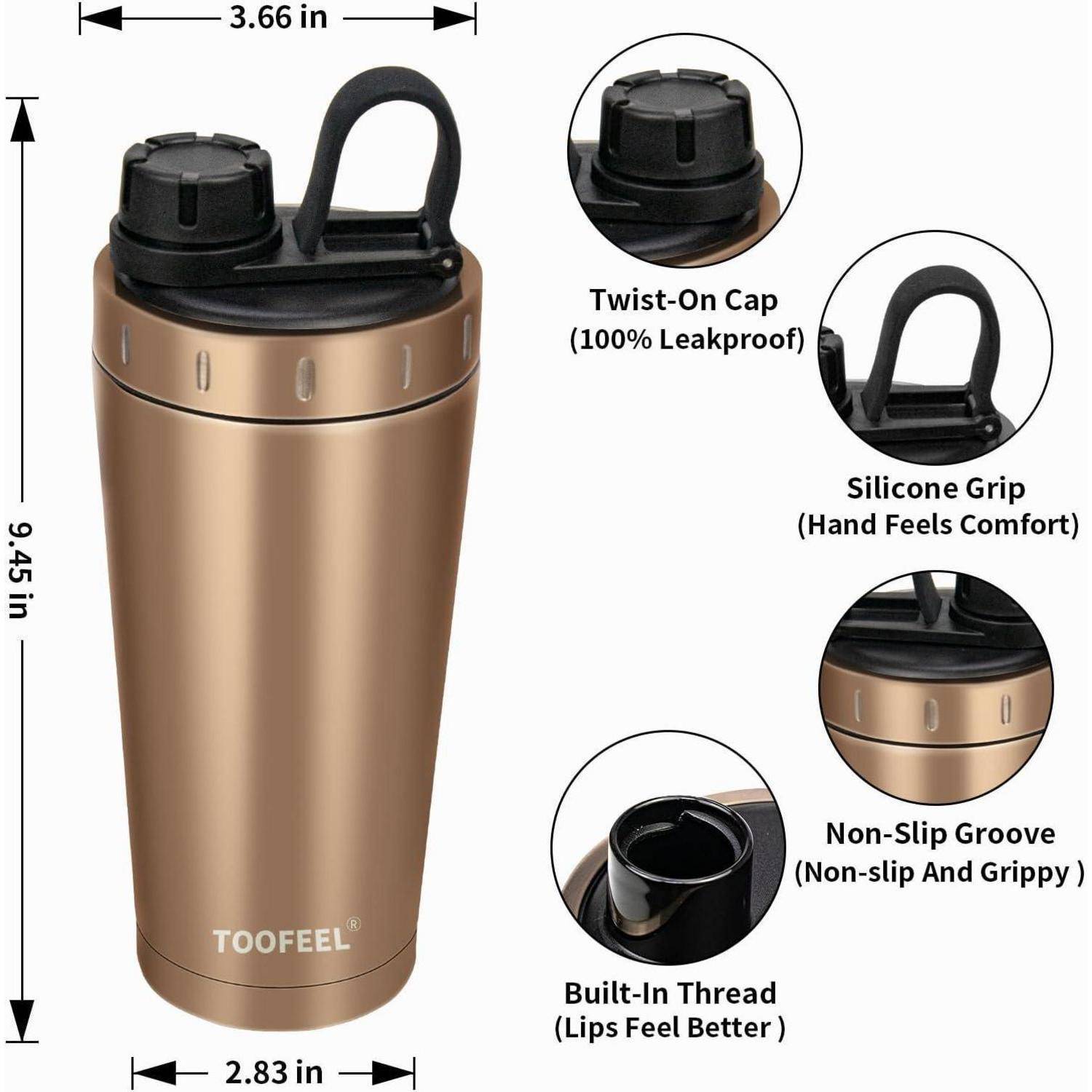 Isolierte Protein Shaker Flasche 20 oz Edelstahl BPA-frei Gym