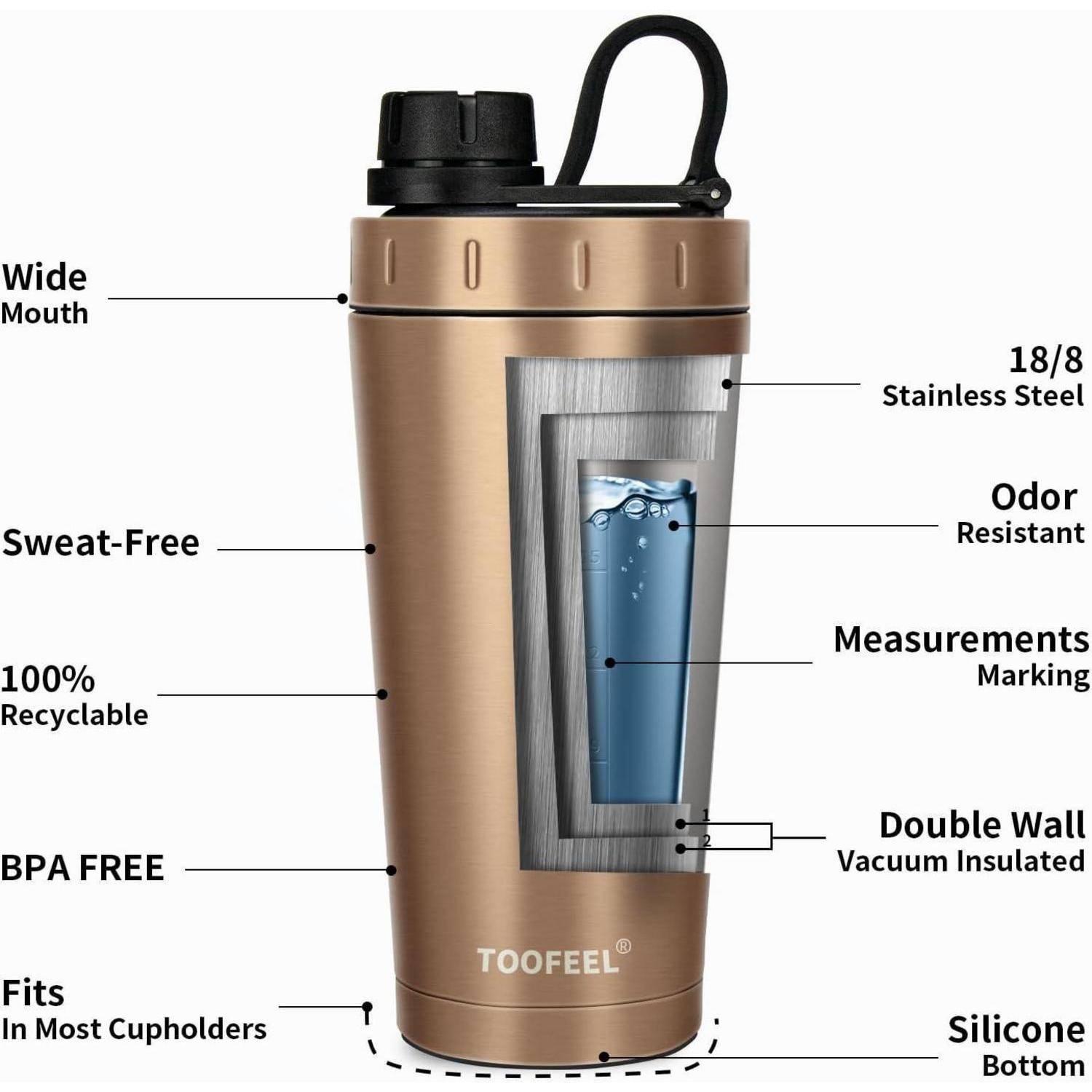 Isolierte Protein Shaker Flasche 20 oz Edelstahl BPA-frei Gym