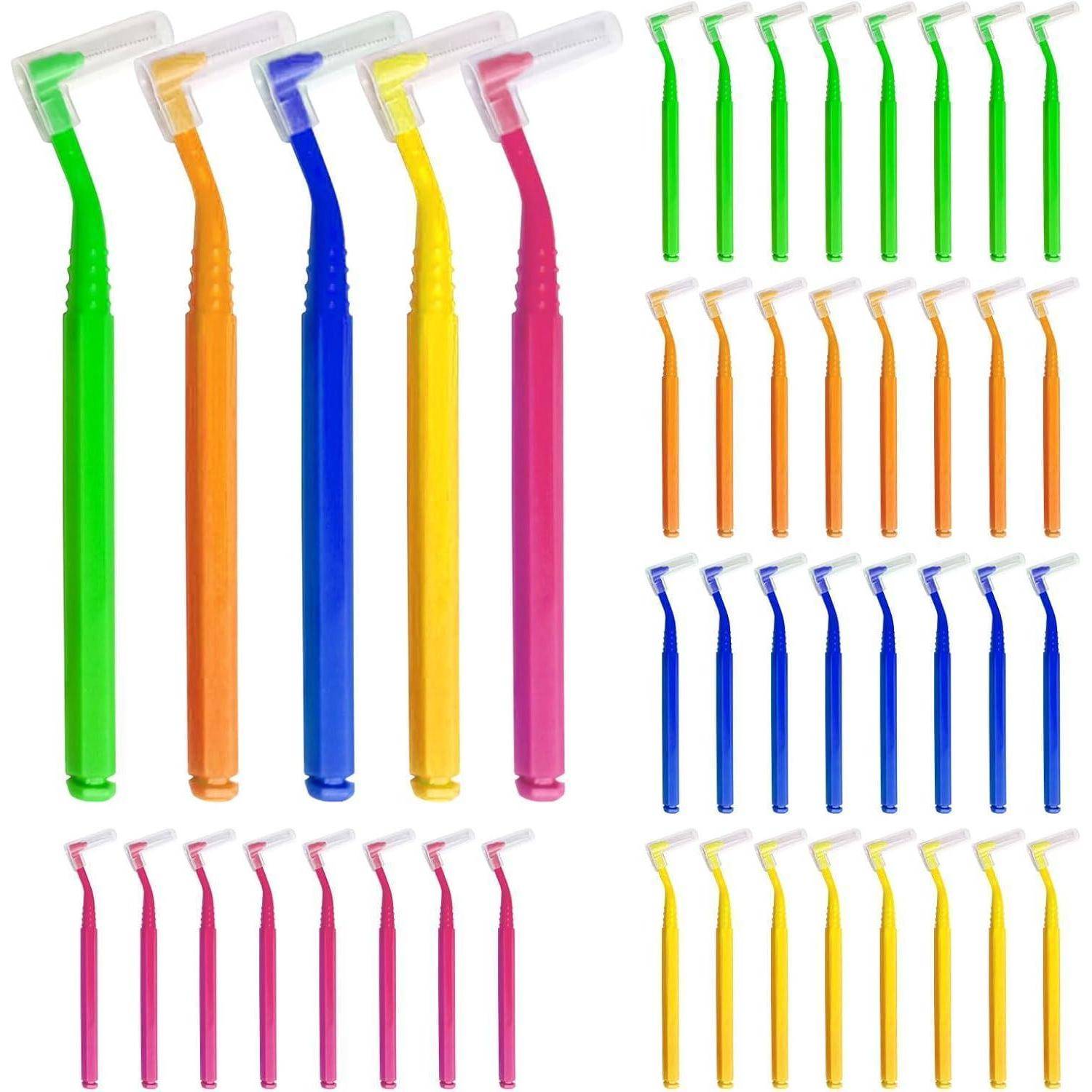 40 Stück Interdentalbürsten in 5 Farben, L-förmige