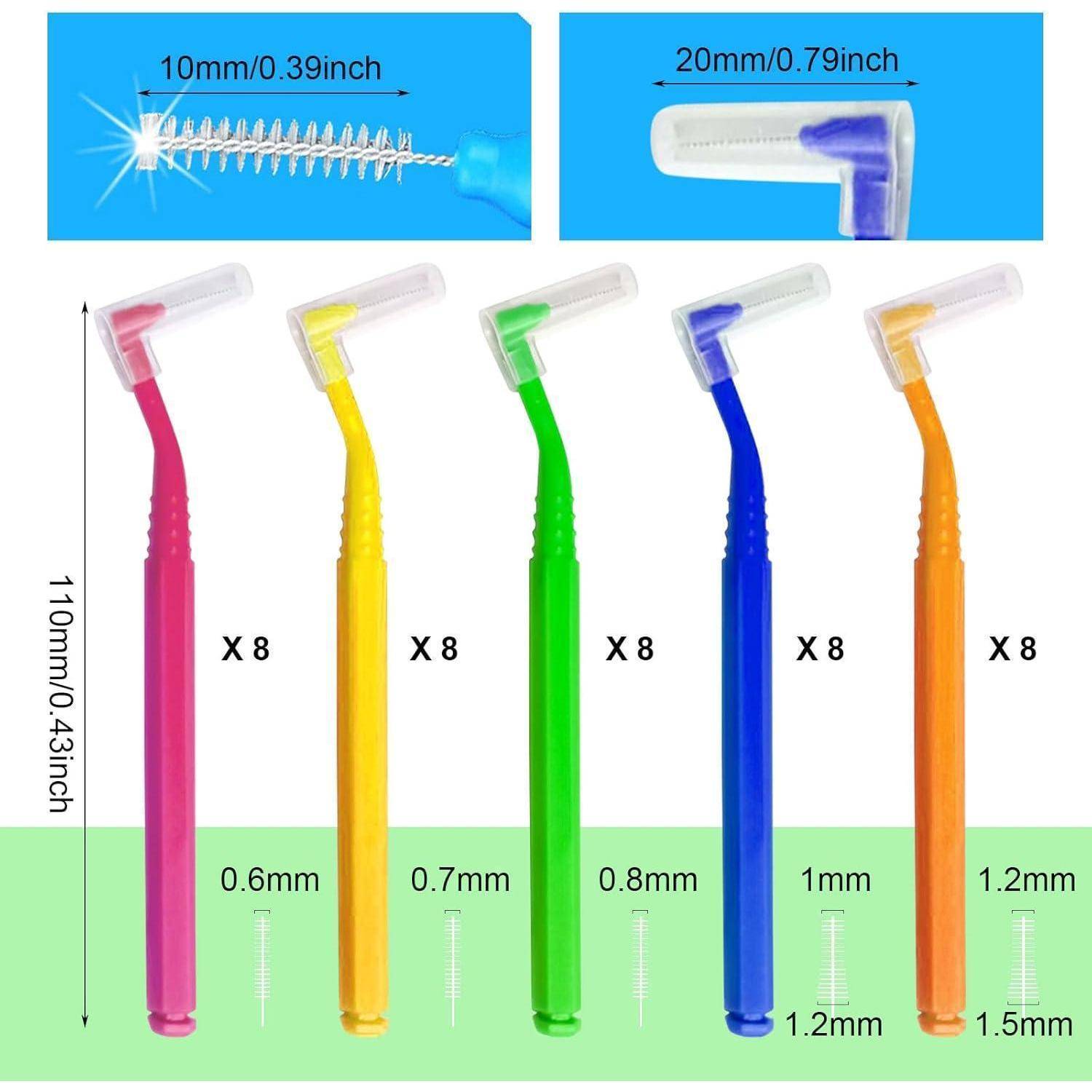 40 Stück Interdentalbürsten in 5 Farben, L-förmige