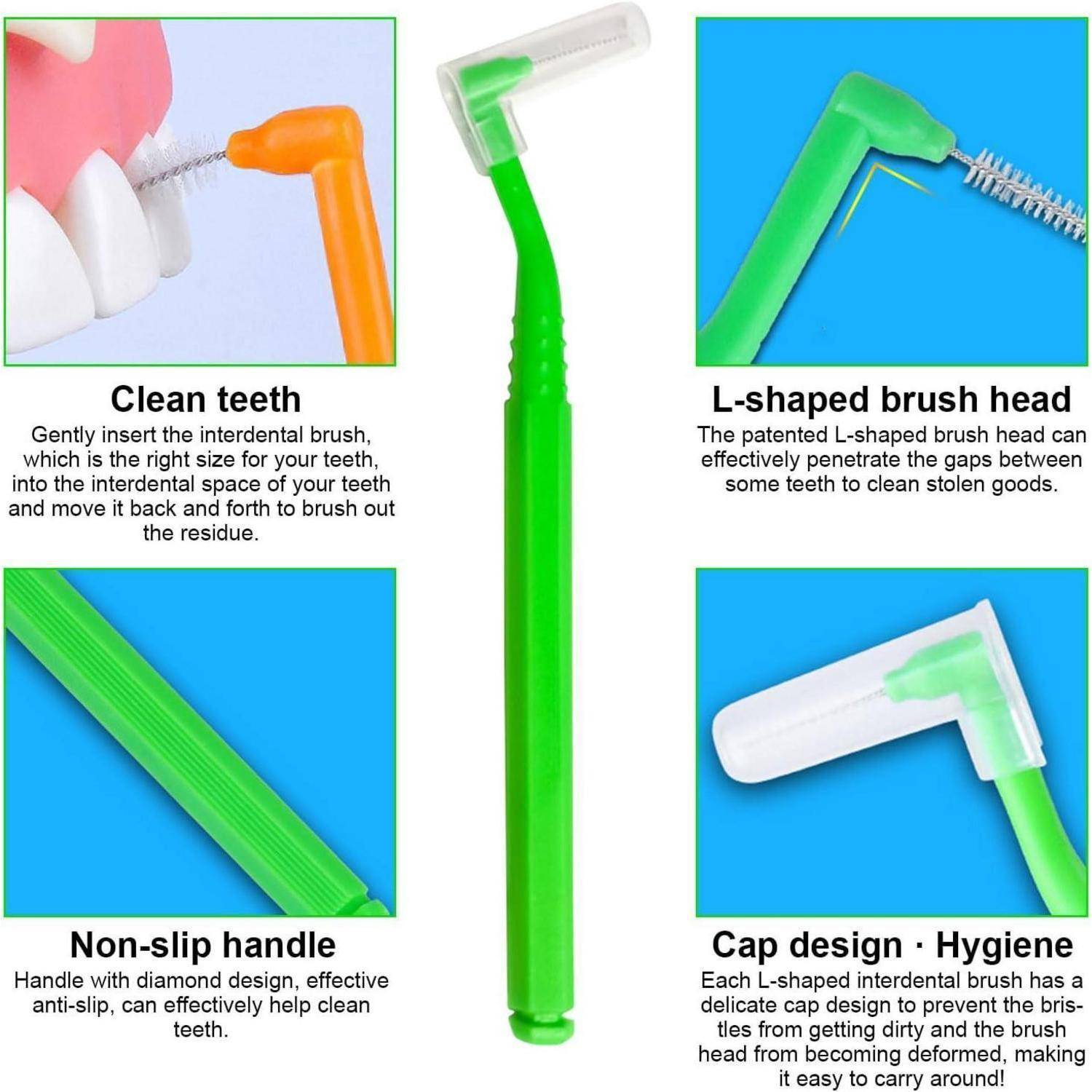 40 Stück Interdentalbürsten in 5 Farben, L-förmige