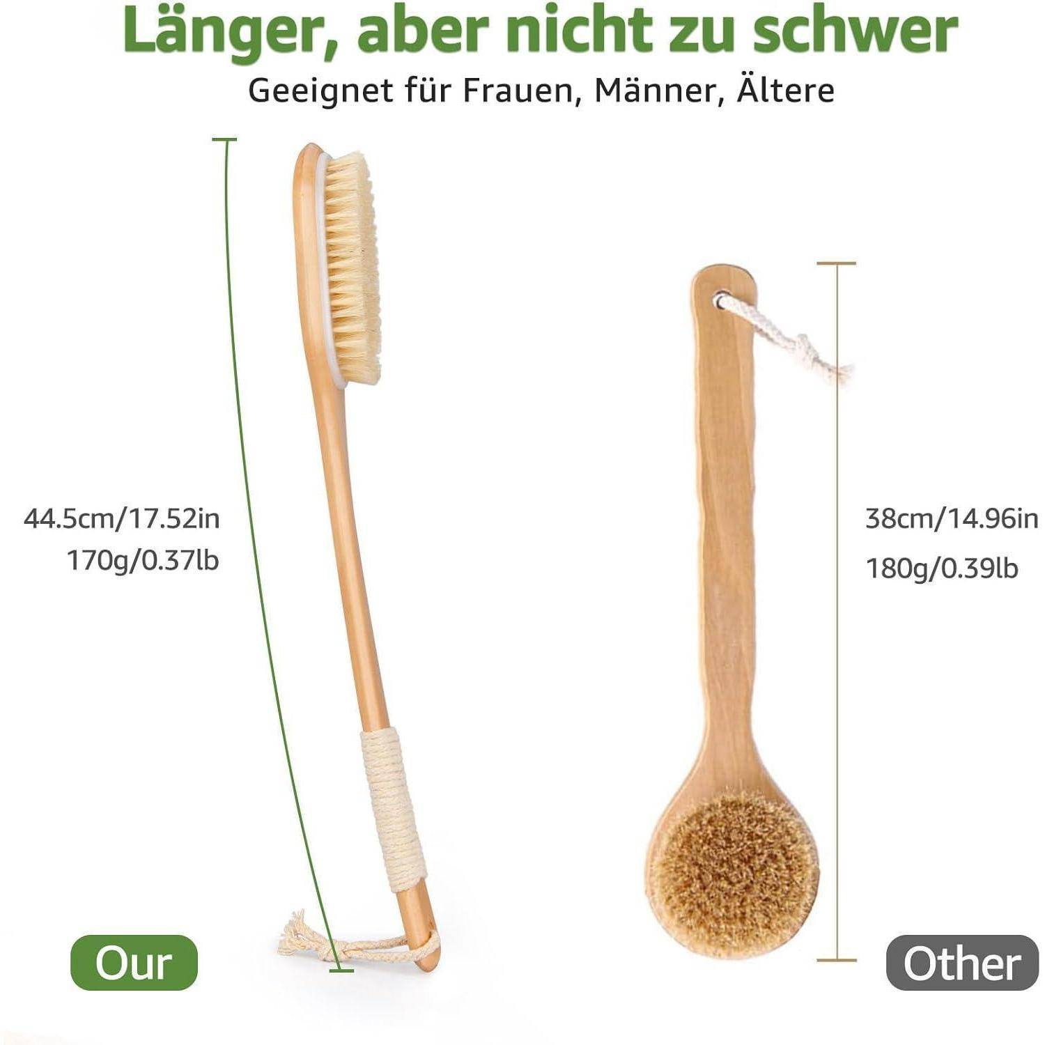 SAUNNIHEN Rückenbürste Naturborsten Langem Stiel Trocken- Duschbürste