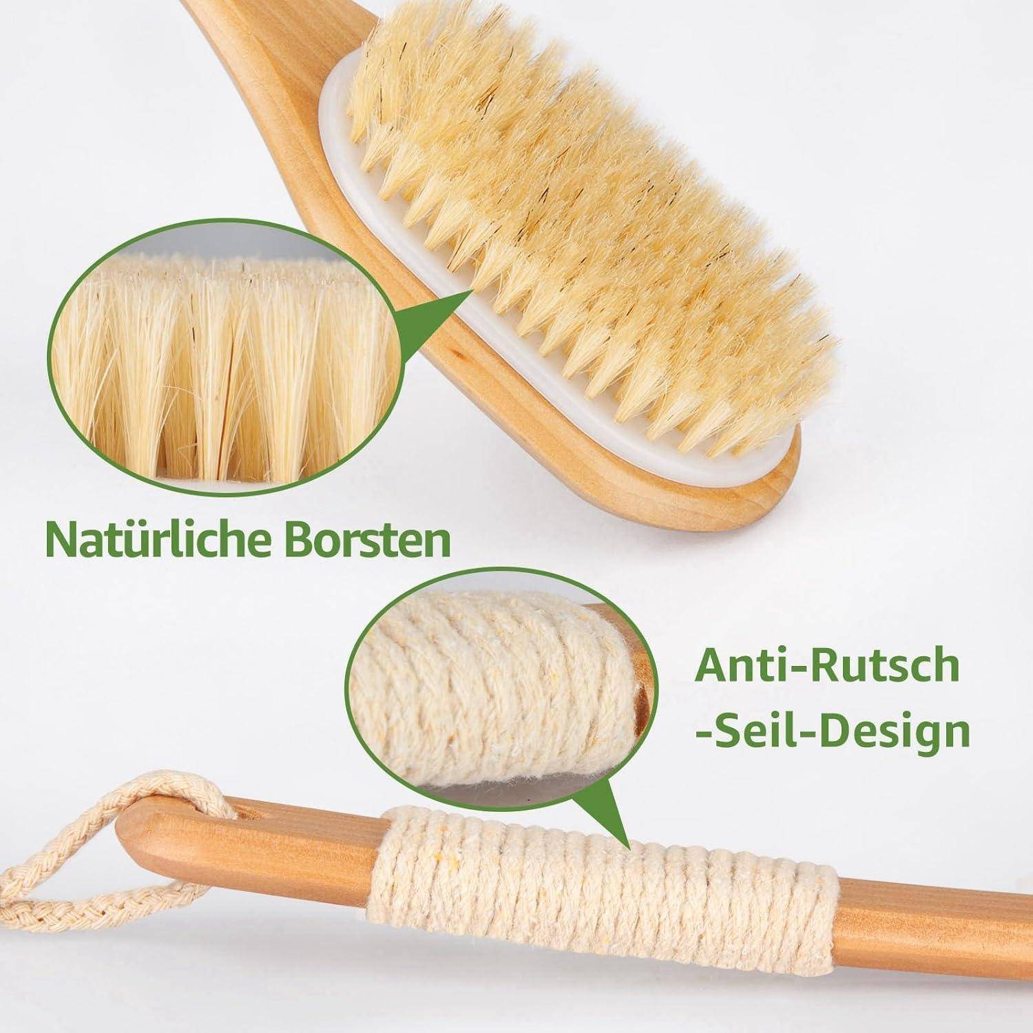 SAUNNIHEN Rückenbürste Naturborsten Langem Stiel Trocken- Duschbürste