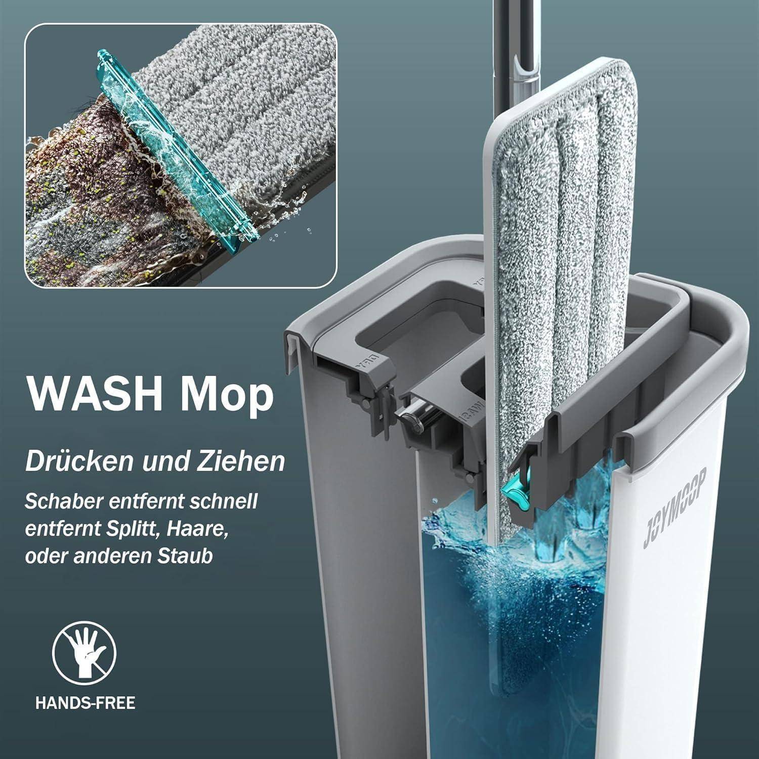 Wischemop Set mit Eimer, Auswringfunktion, 3 Mikrofaser-Pads