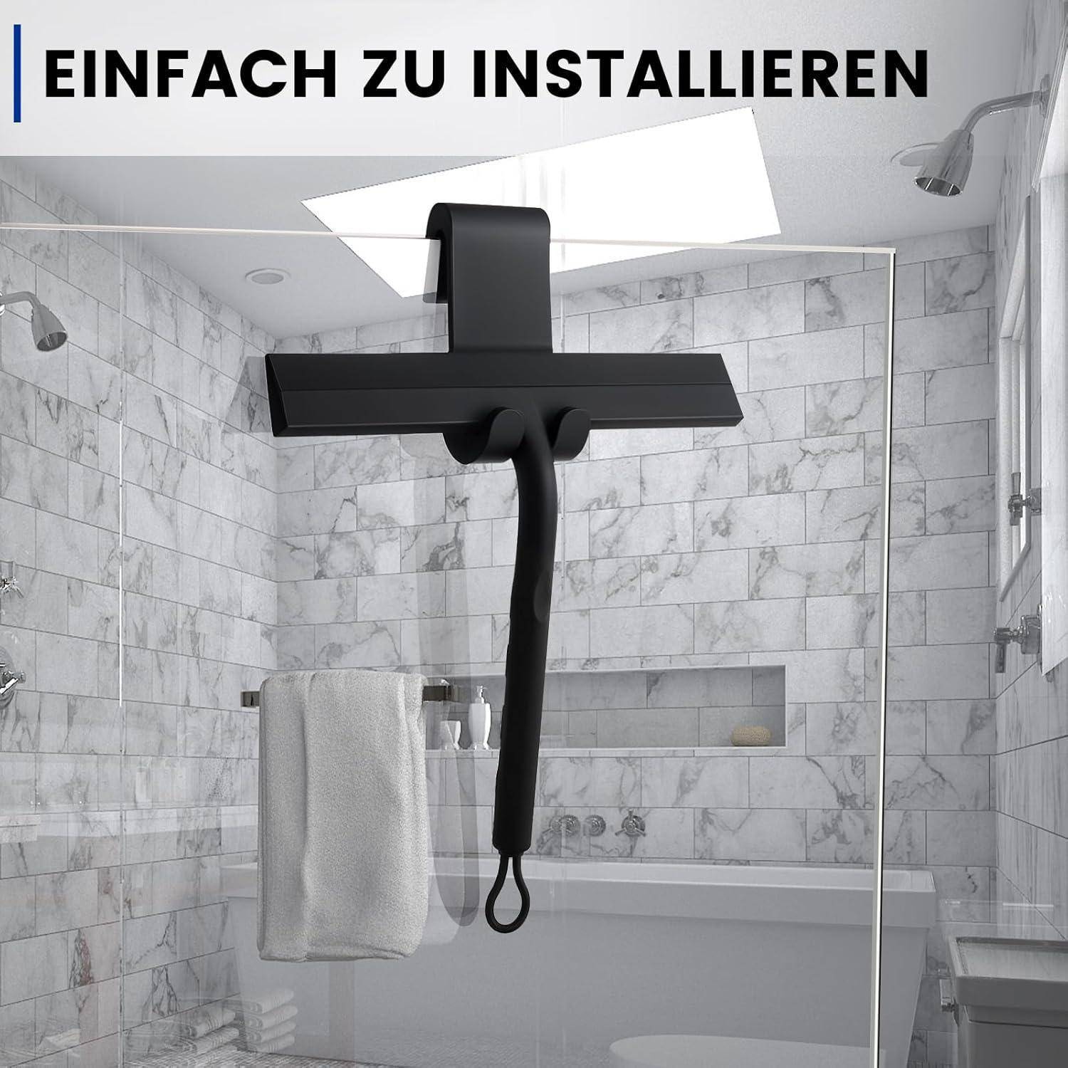 Duschabzieher Schwarz Silikon, Abzieher Dusche 21,5cm Halterung