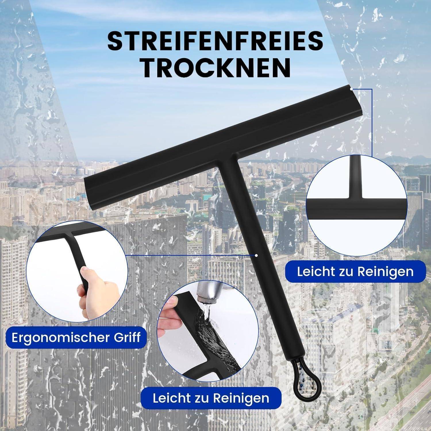 Duschabzieher Schwarz Silikon, Abzieher Dusche 21,5cm Halterung