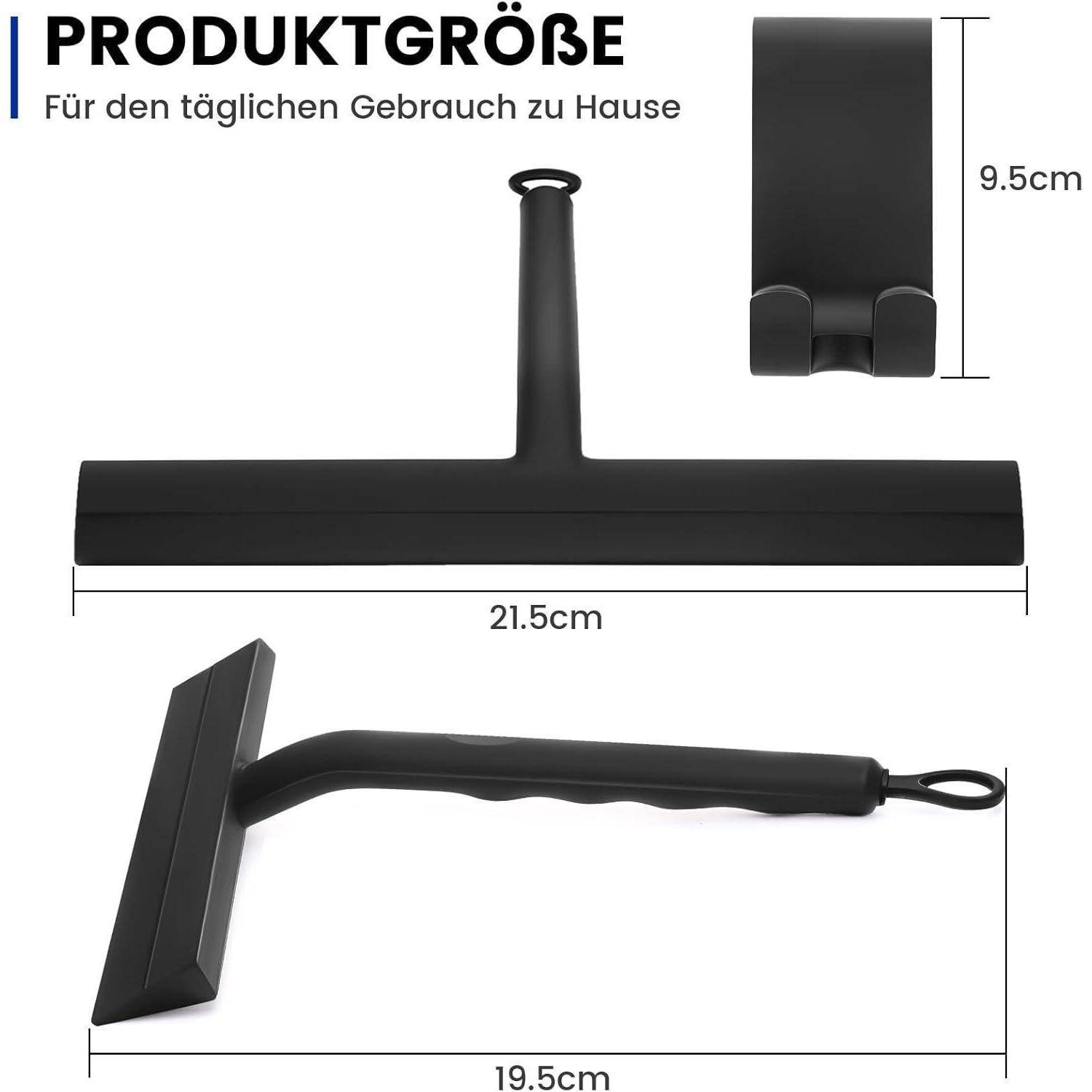 Duschabzieher Schwarz Silikon, Abzieher Dusche 21,5cm Halterung