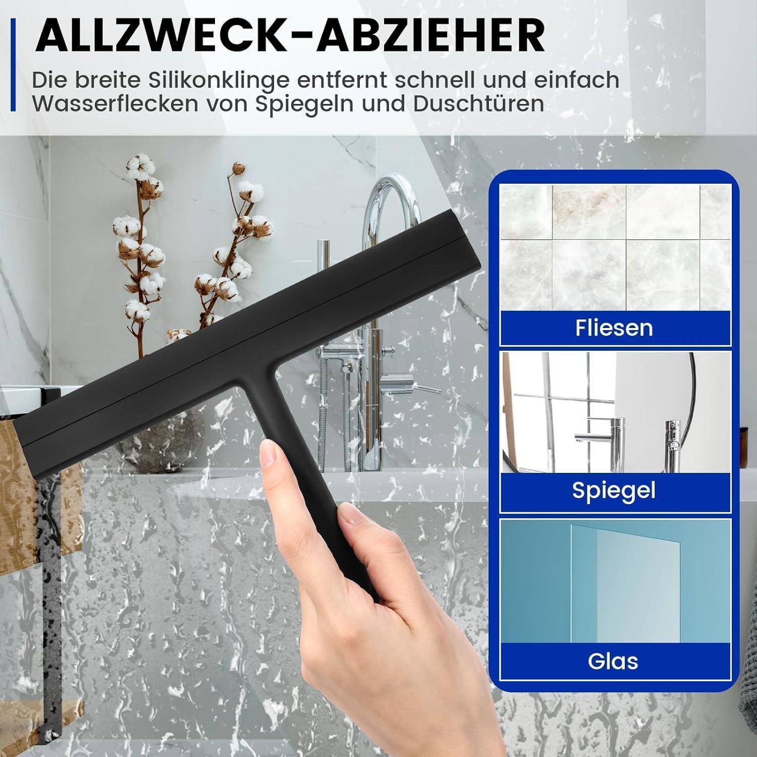 Duschabzieher Schwarz Silikon, Abzieher Dusche 21,5cm Halterung